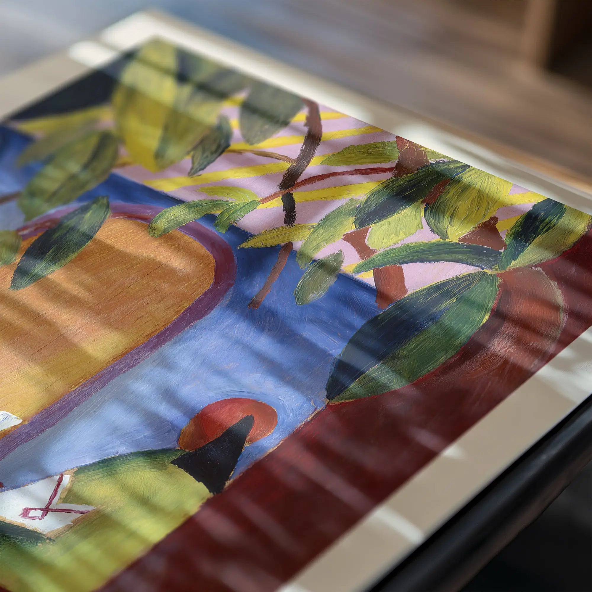 Gepresenteerde kleurrijke ingelijste schilderij in de August Macke Turkish Café Poster