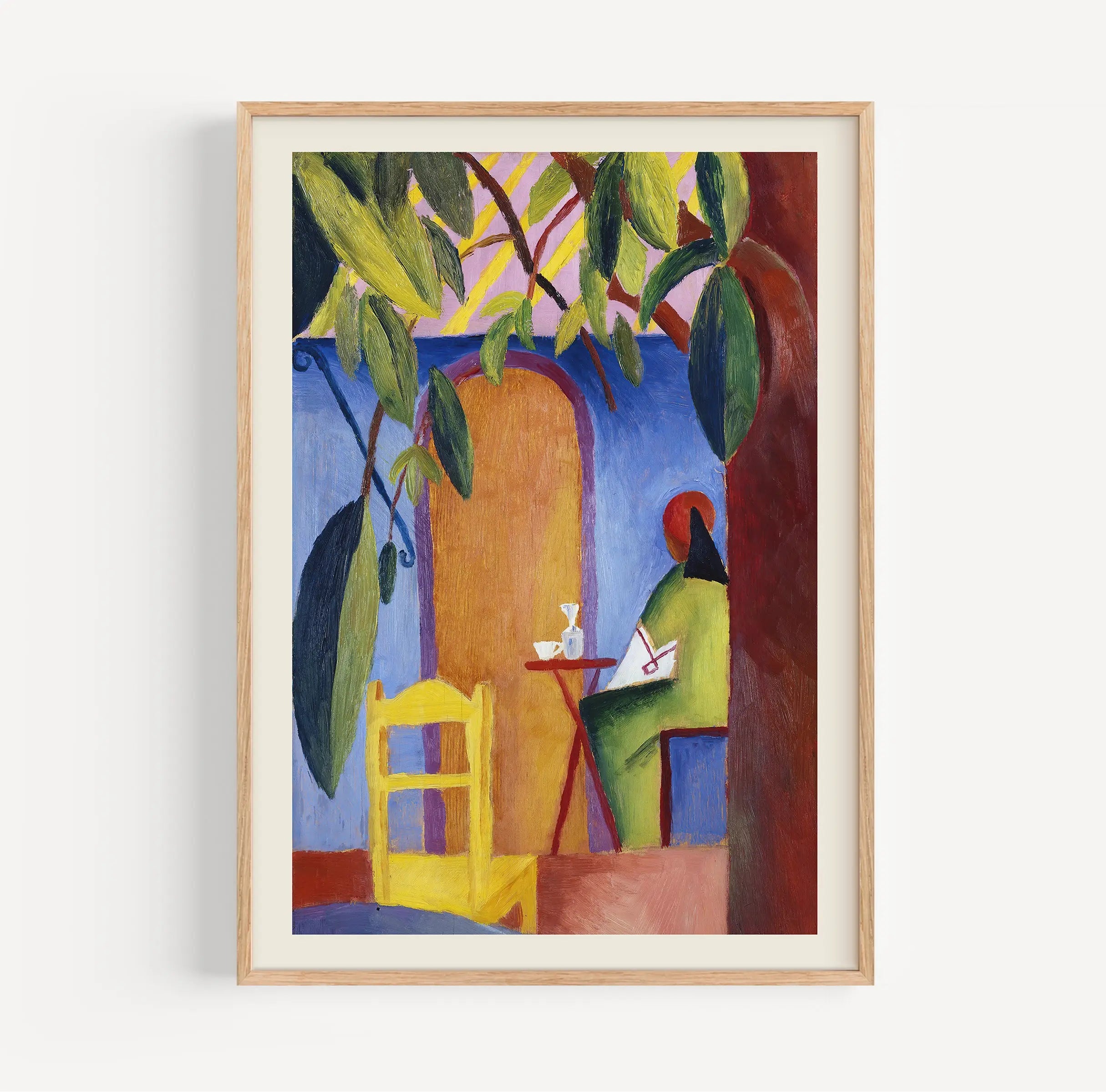 Gepubliceerd schilderij van een vrouw in een café weergegeven in de August Macke Turkish Café Poster