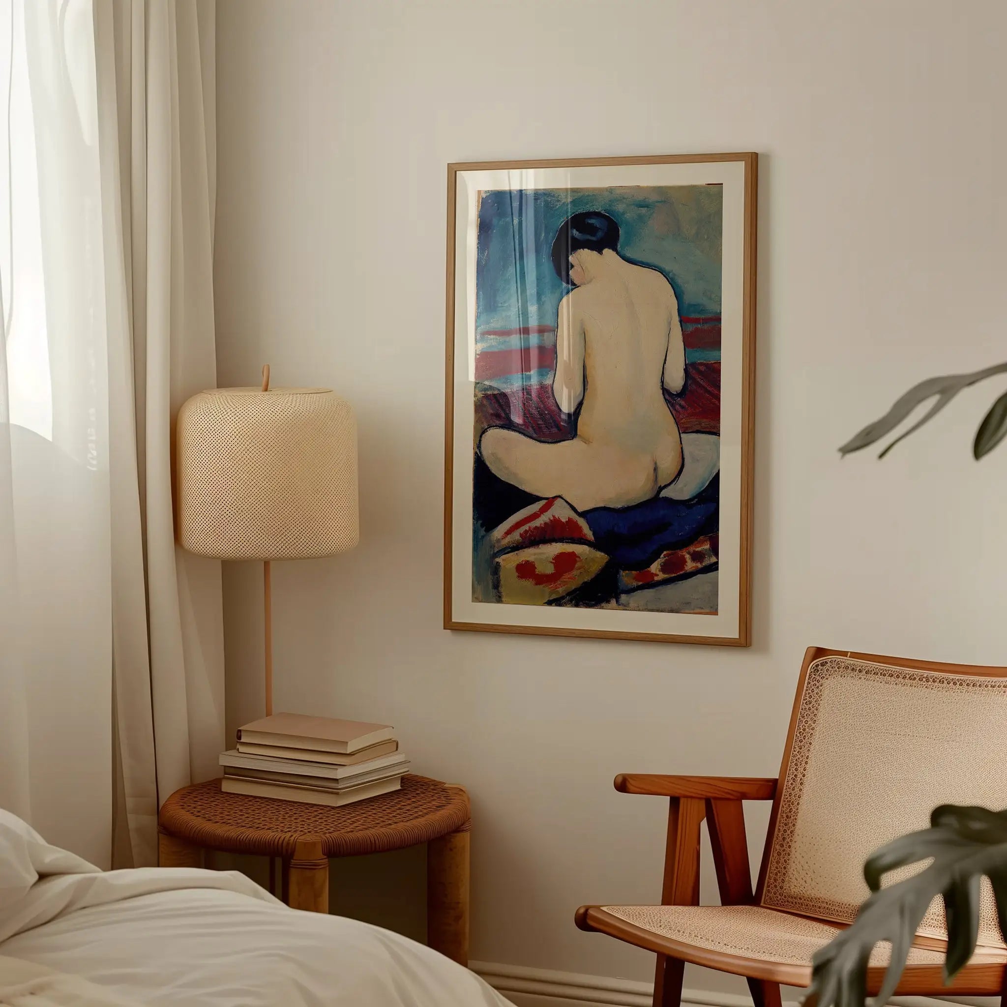 Framed nude schilderij van August Macke getoond in Zittend Naakt kunstwerk