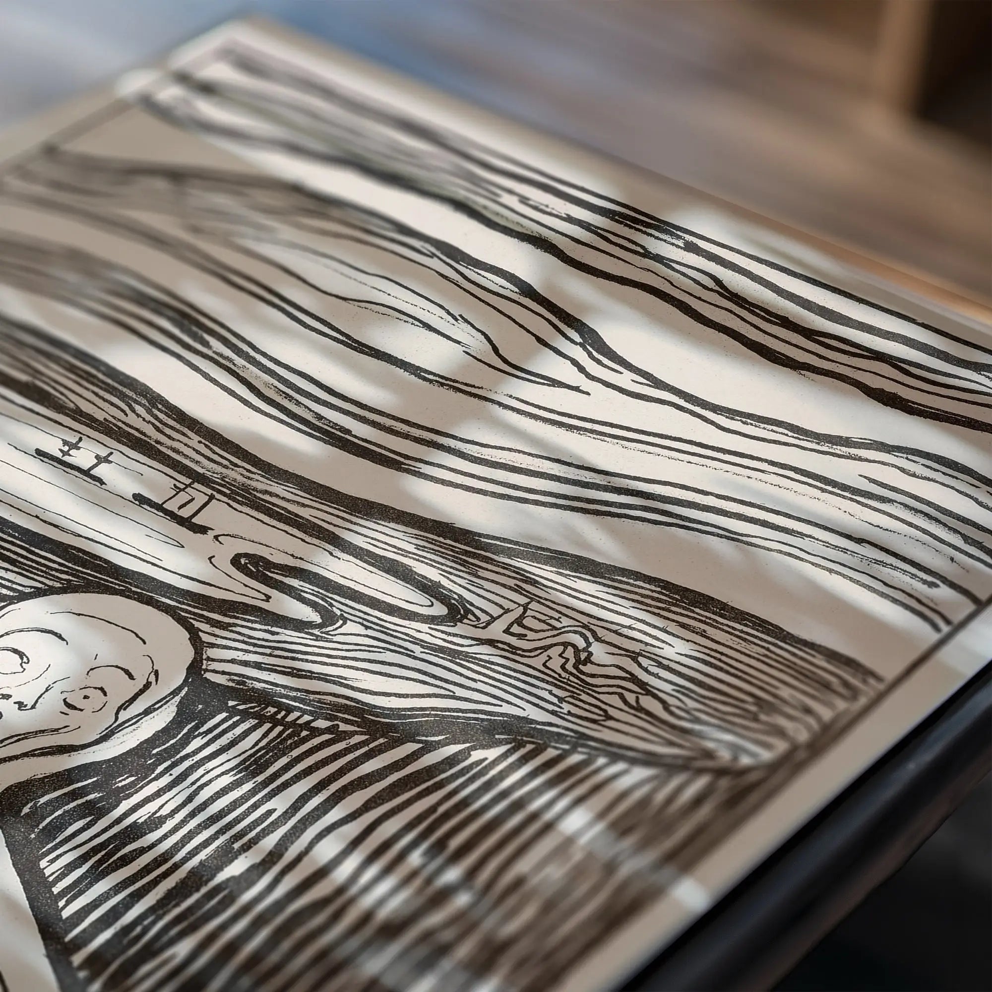 Zwart-wit houtnerven patroon stof voor Edvard Munch De Schreeuw poster