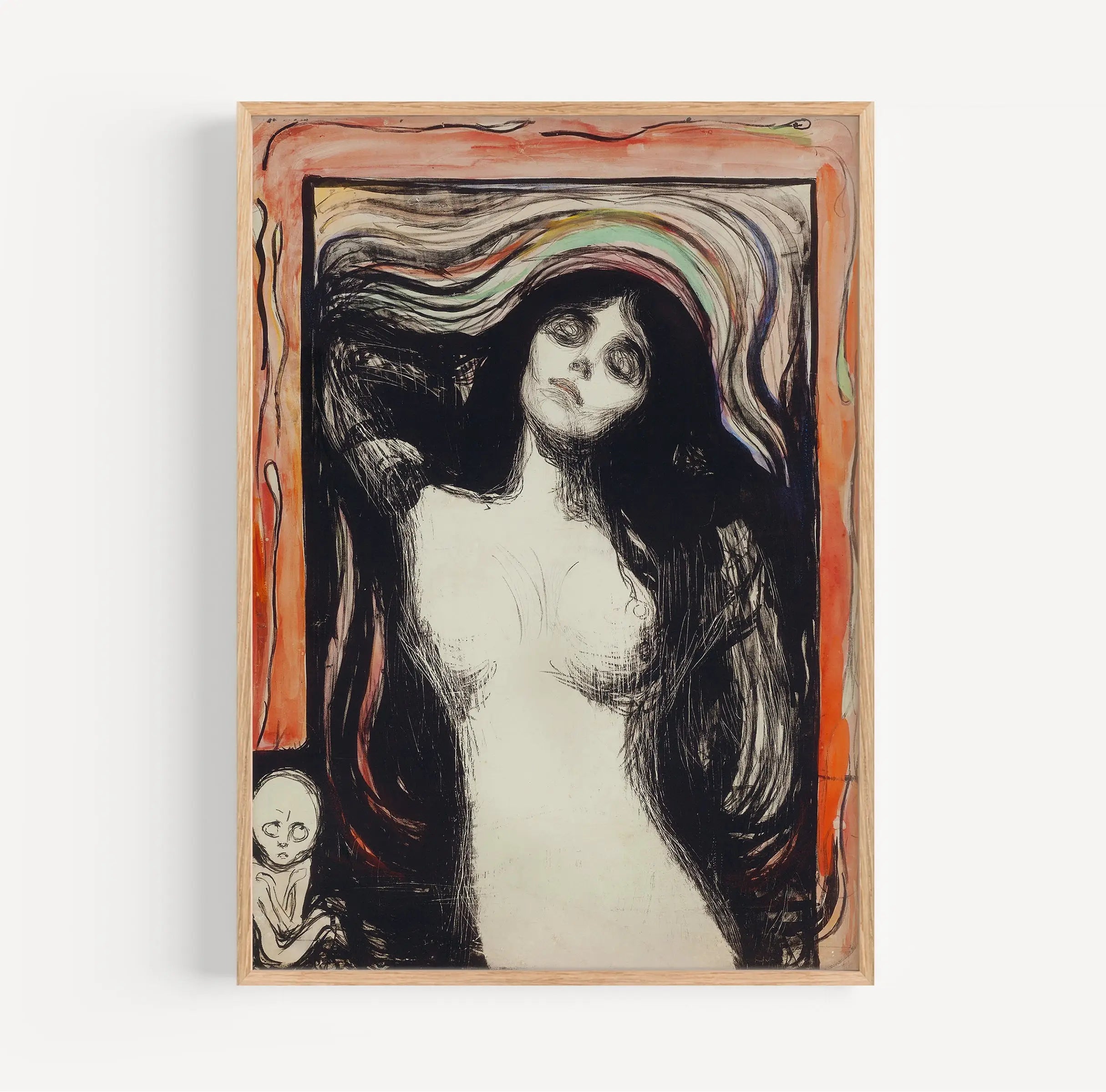 Geplaatste Edvard Munch Madonna poster met ingelijst schilderij van Edvard Munch
