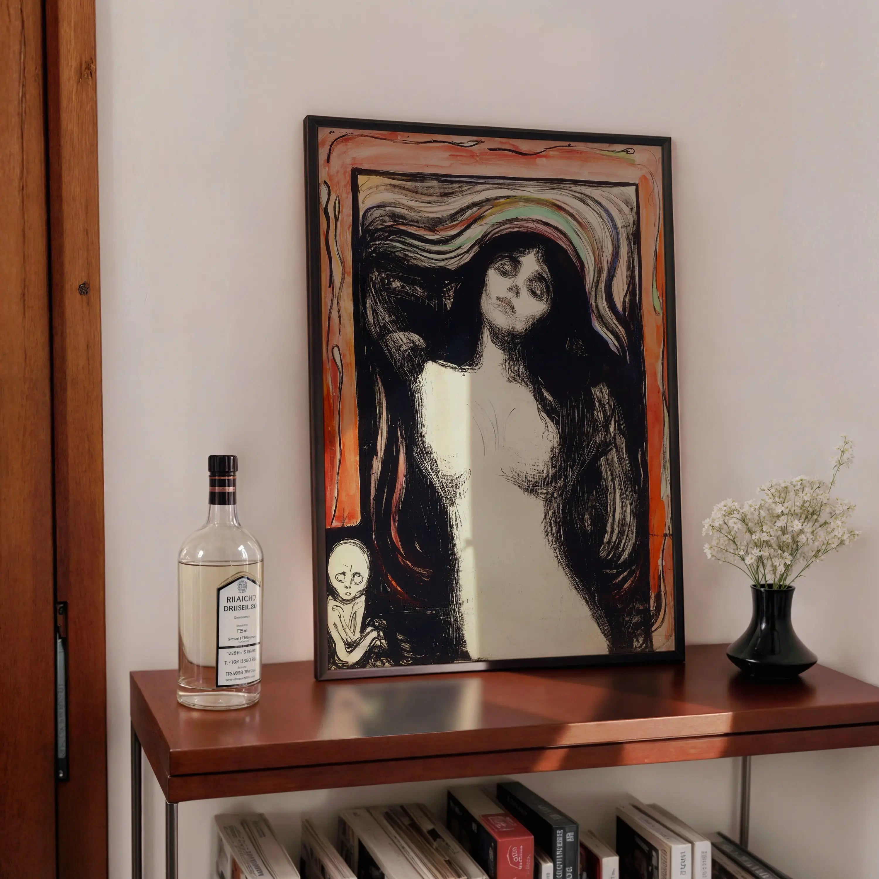 Geverfde Edvard Munch Madonna poster met een ingelijst origineel schilderij