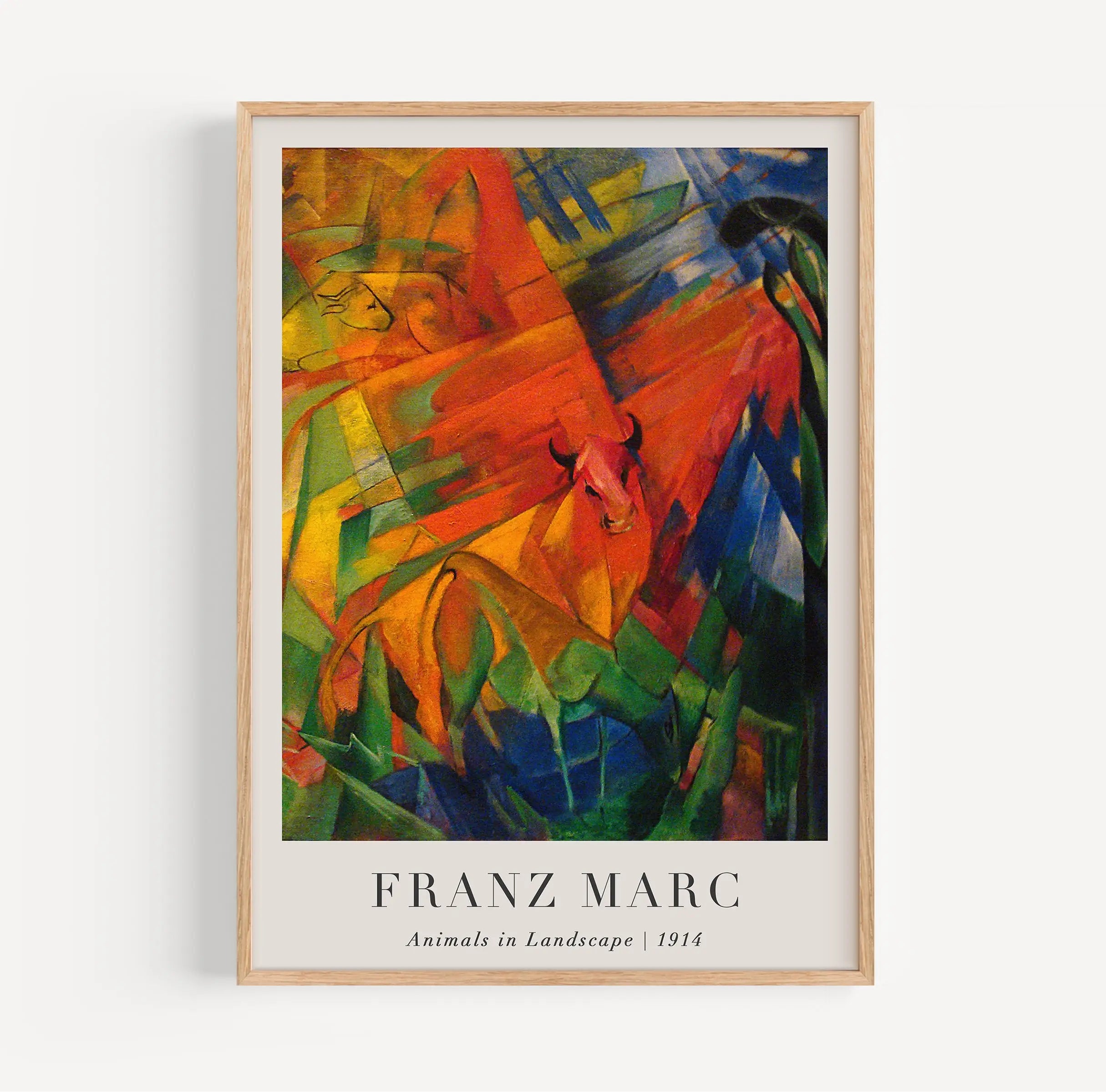 Gekaderd abstract dieren schilderij uit Franz Marc Dieren in Landschap Poster