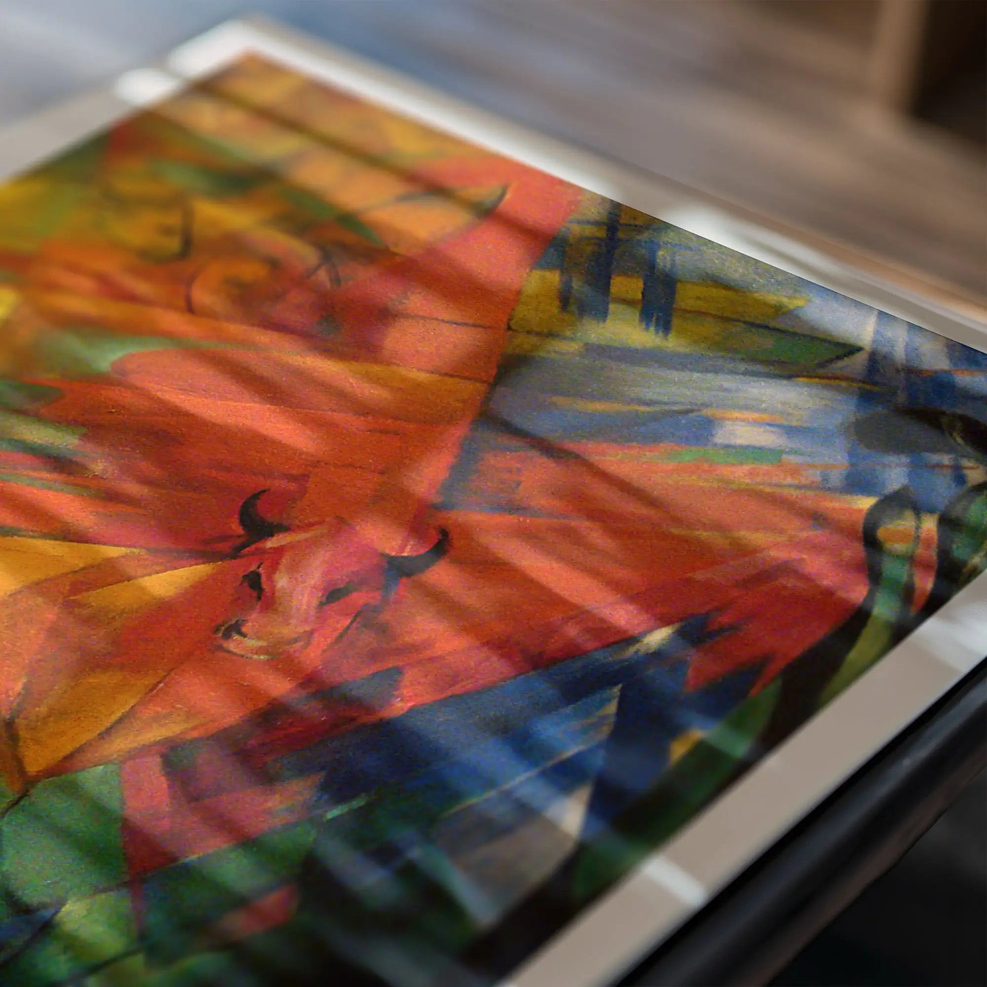 Kleurrijk abstract schilderij van een stier voor Franz Marc Dieren in Landschap Poster