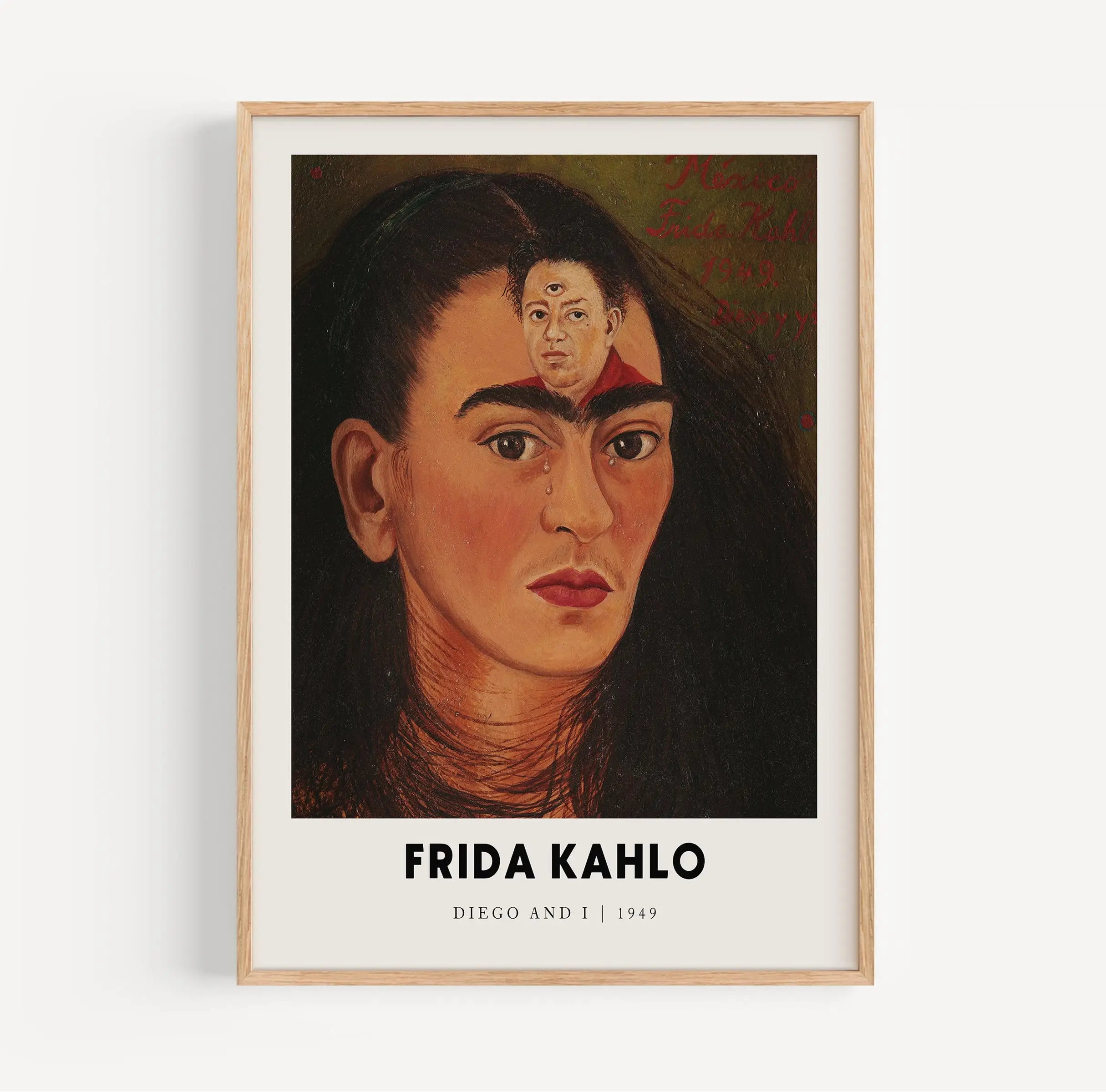 Gerespetteerde Frida Kahlo schilderij poster van Diego en ik op muur passende decoratie