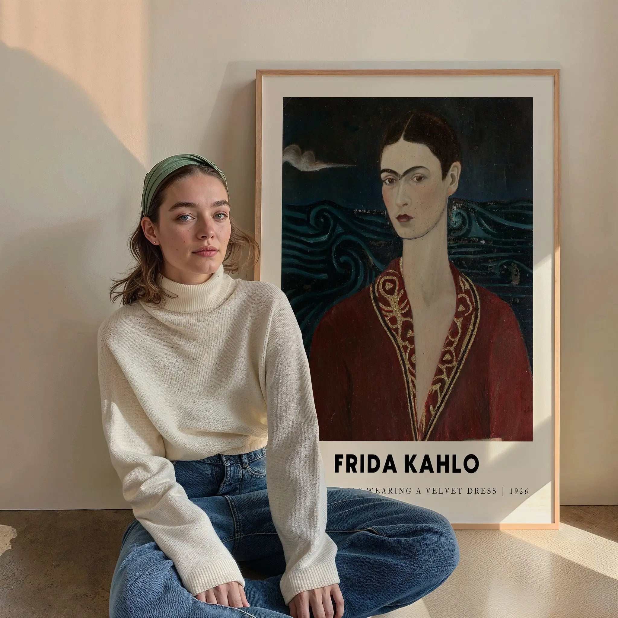 Frida Kahlo portret poster op onze Frida Kahlo Fluwelen Jurk Poster ontwerp