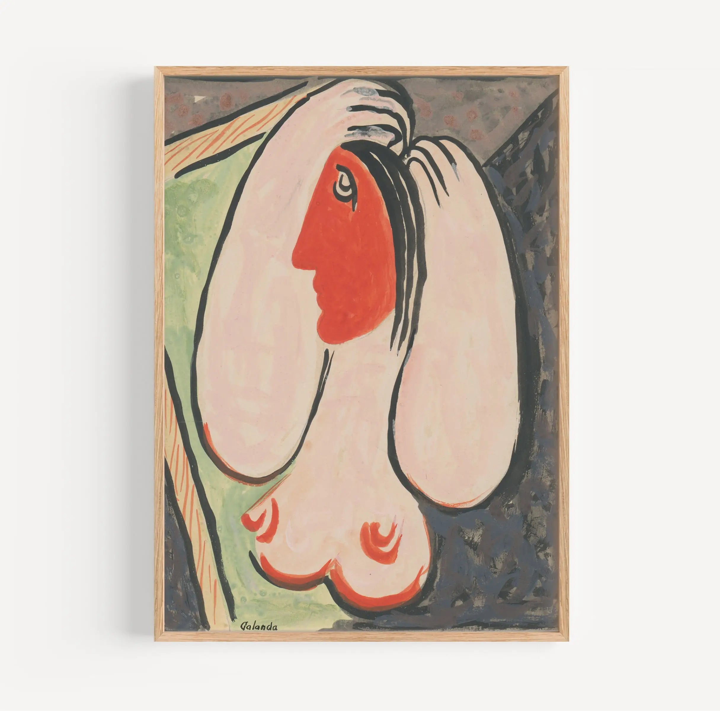 Framed Picasso-stijl schilderij van een vrouw met Galanda Poster voor spiegel
