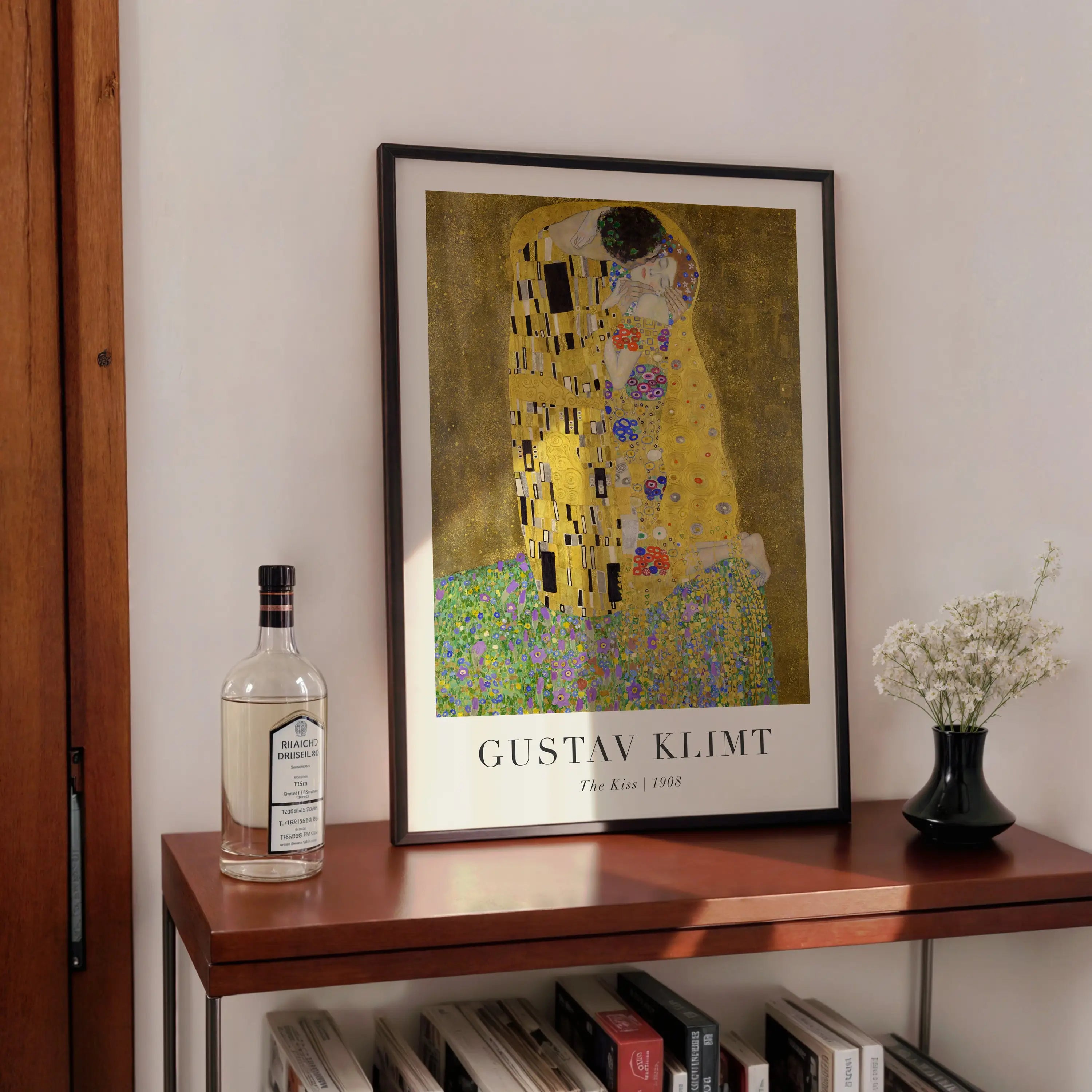 Geglazuurde poster van Gustav Klimt The Kiss met lijst voor wanddecoratie