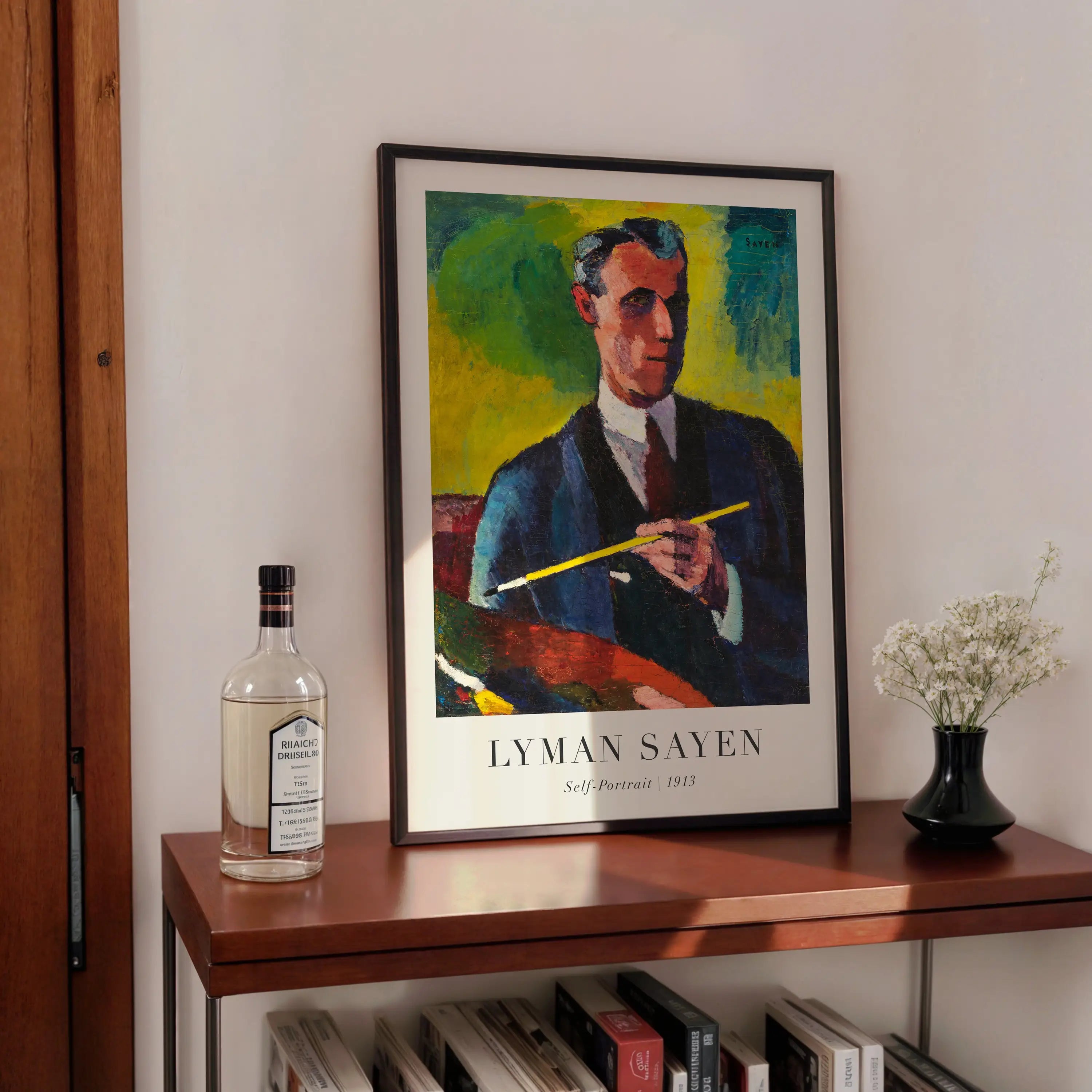 Gepersonaliseerd portret schilderij in lijst voor Henry Lyman Sayen Zelfportret Poster
