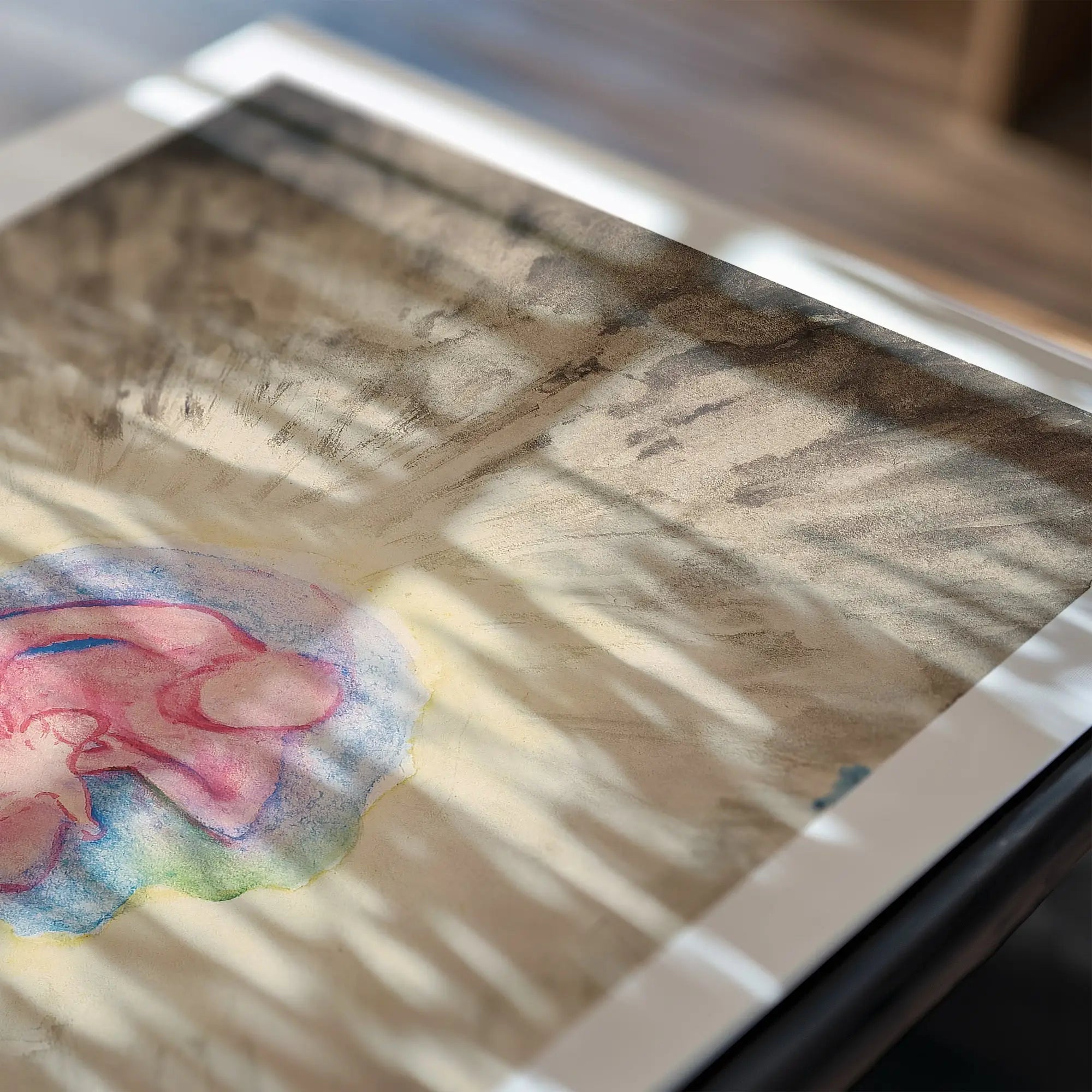 Waterverf schilderij met roze en blauwe tinten voor Hilma af Klint Moeder en Kind Poster