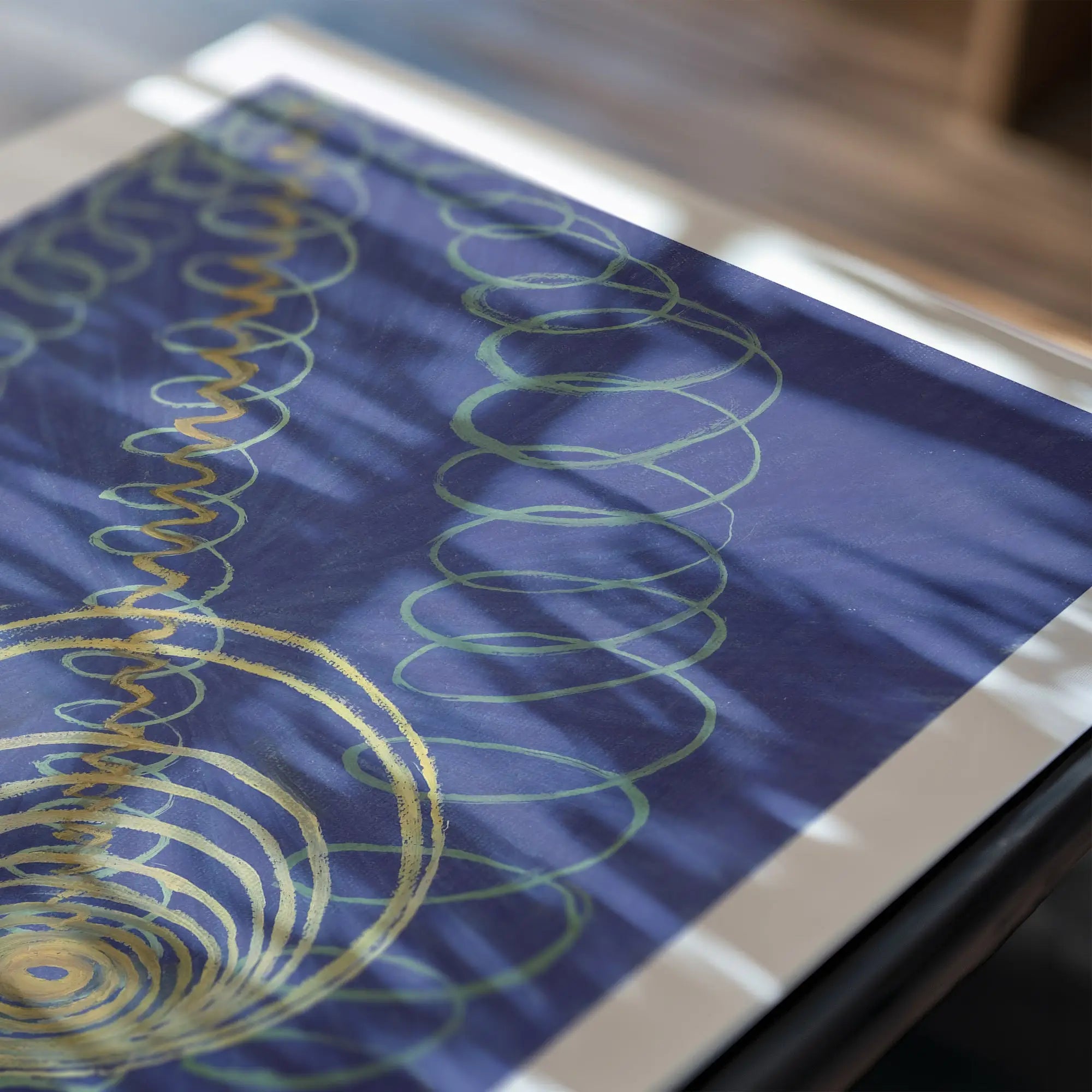 Blauwe kunst met spiralendesign voor Hilma af Klint Wu Rose Series No 16 Poster