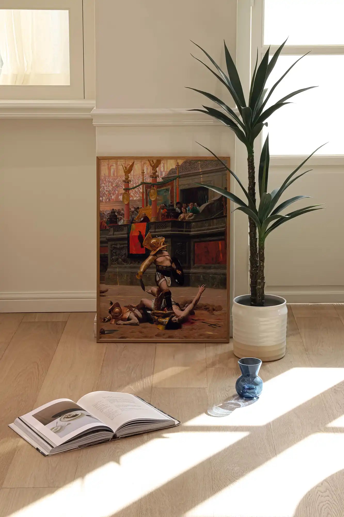 Framed schilderij van gladiatorengevecht.