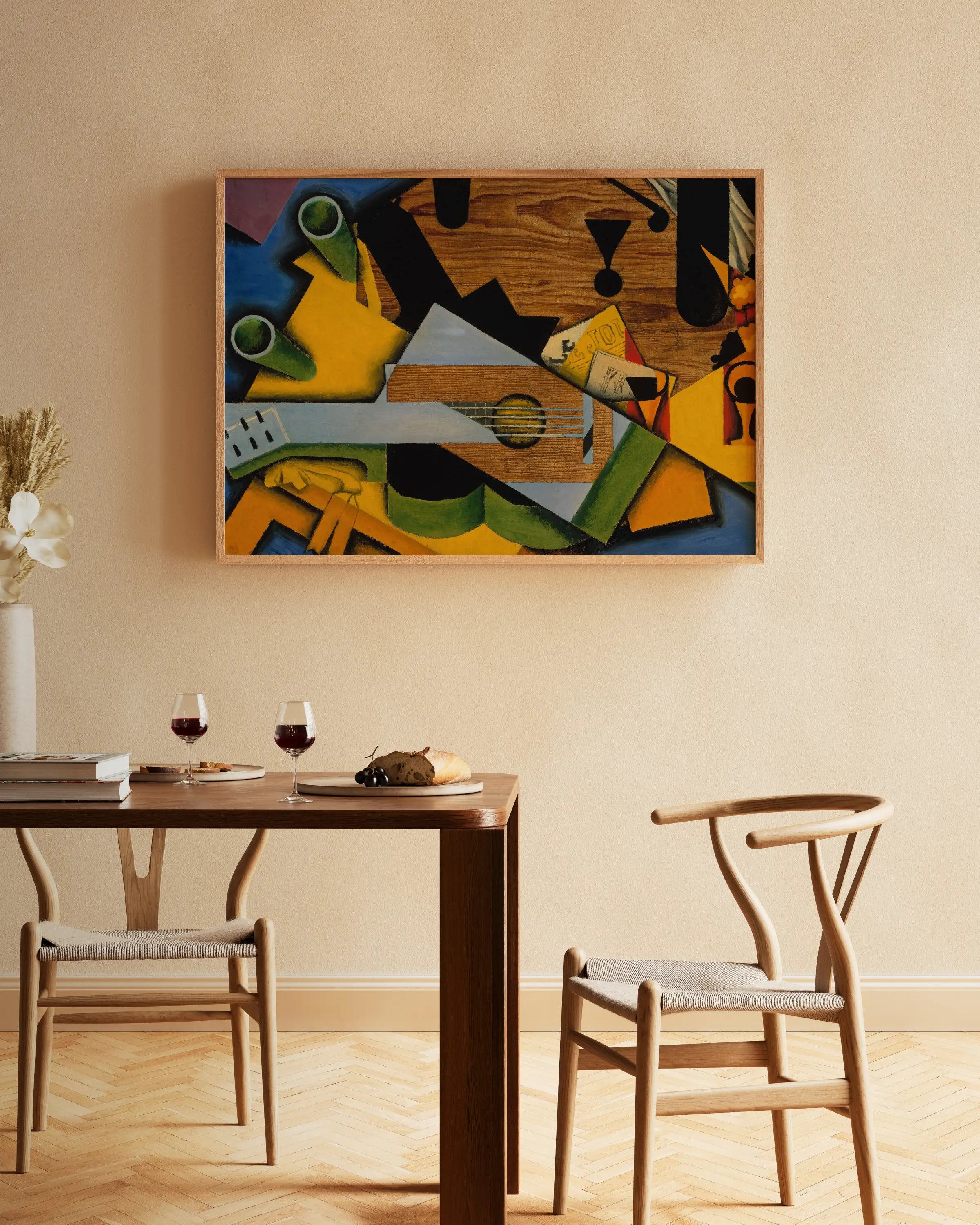 Cubistisch stillleven met gitaar en fruit in Juan Gris poster