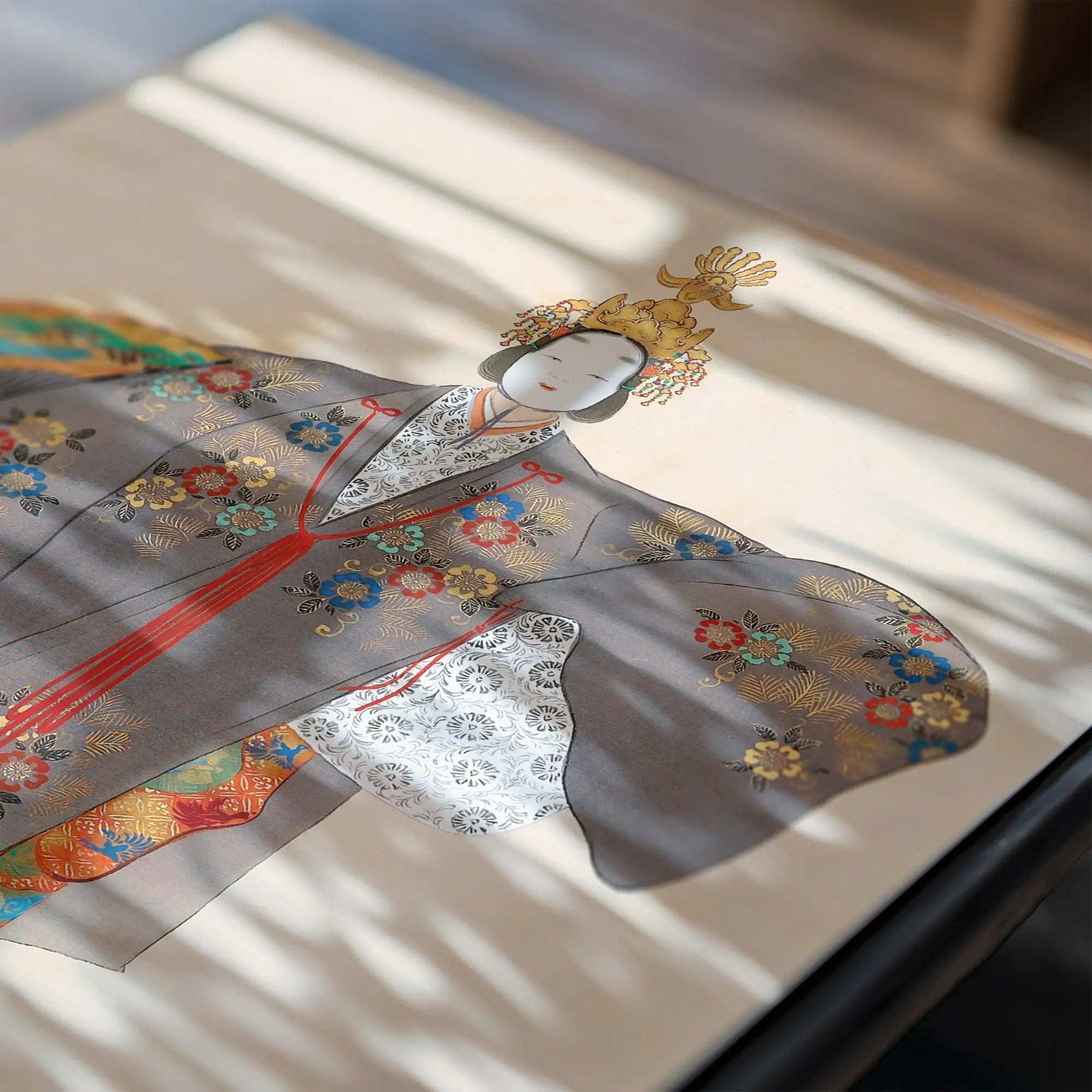 Japanse dame in versierde kimono voor Kamisaka Sekka Japanse Vrouw Poster