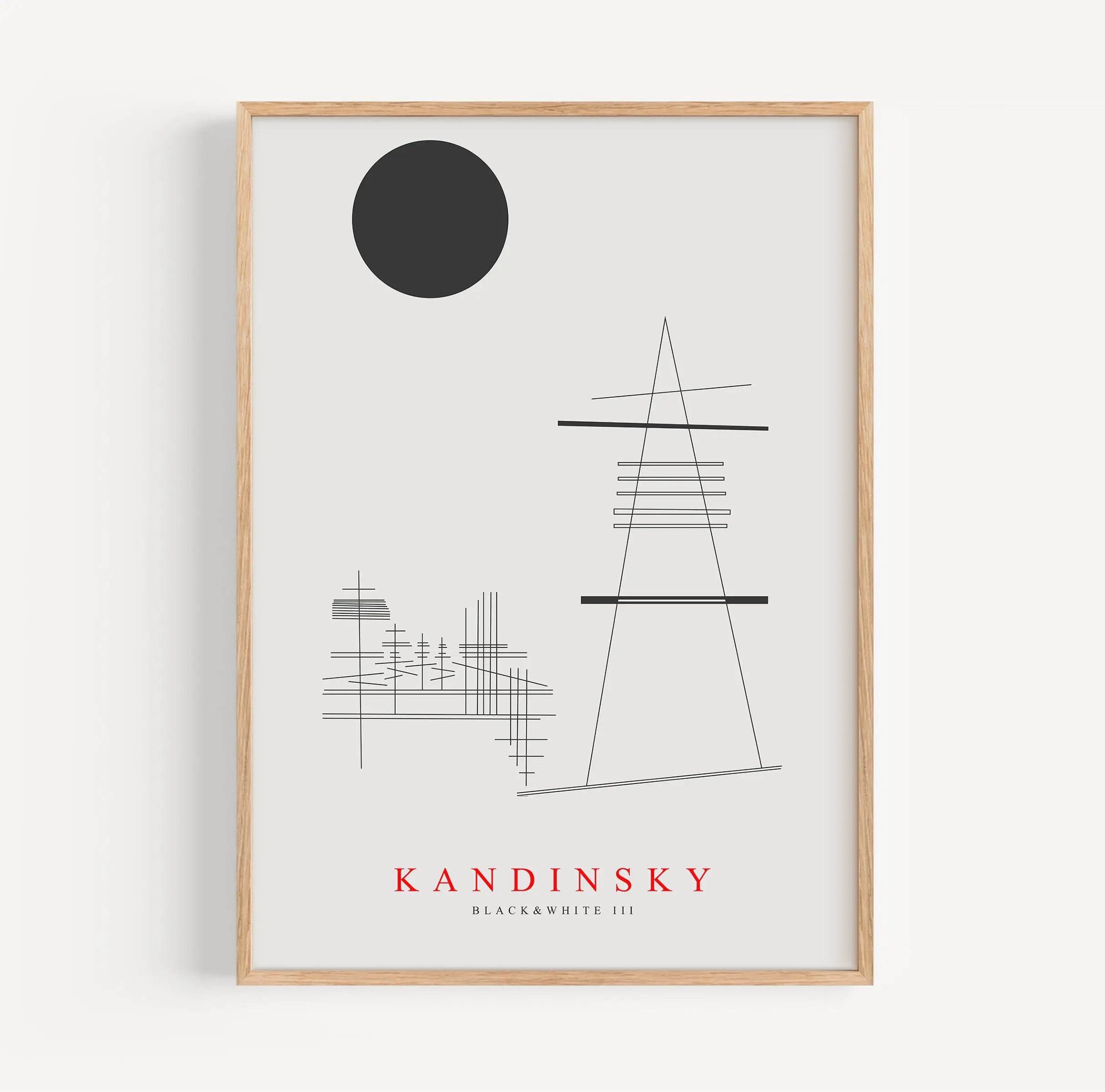 Geoptimaliseerde Kandinsky abstracte kunstprint in zwart-wit, ingelijst voor wanddecoratie
