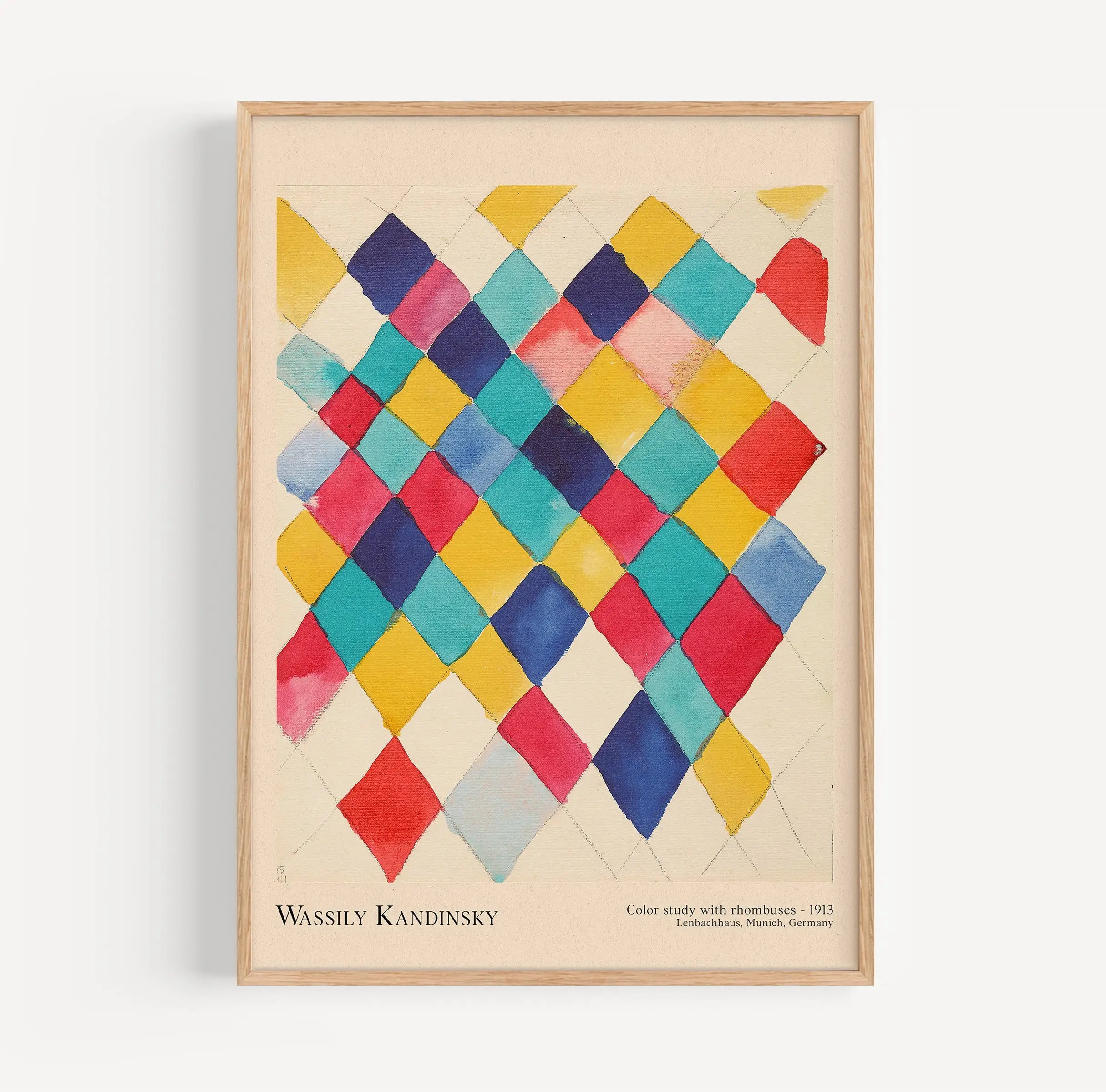 Gehangen abstract diamant schilderij Kandinsky Color Study met Ruiten Poster