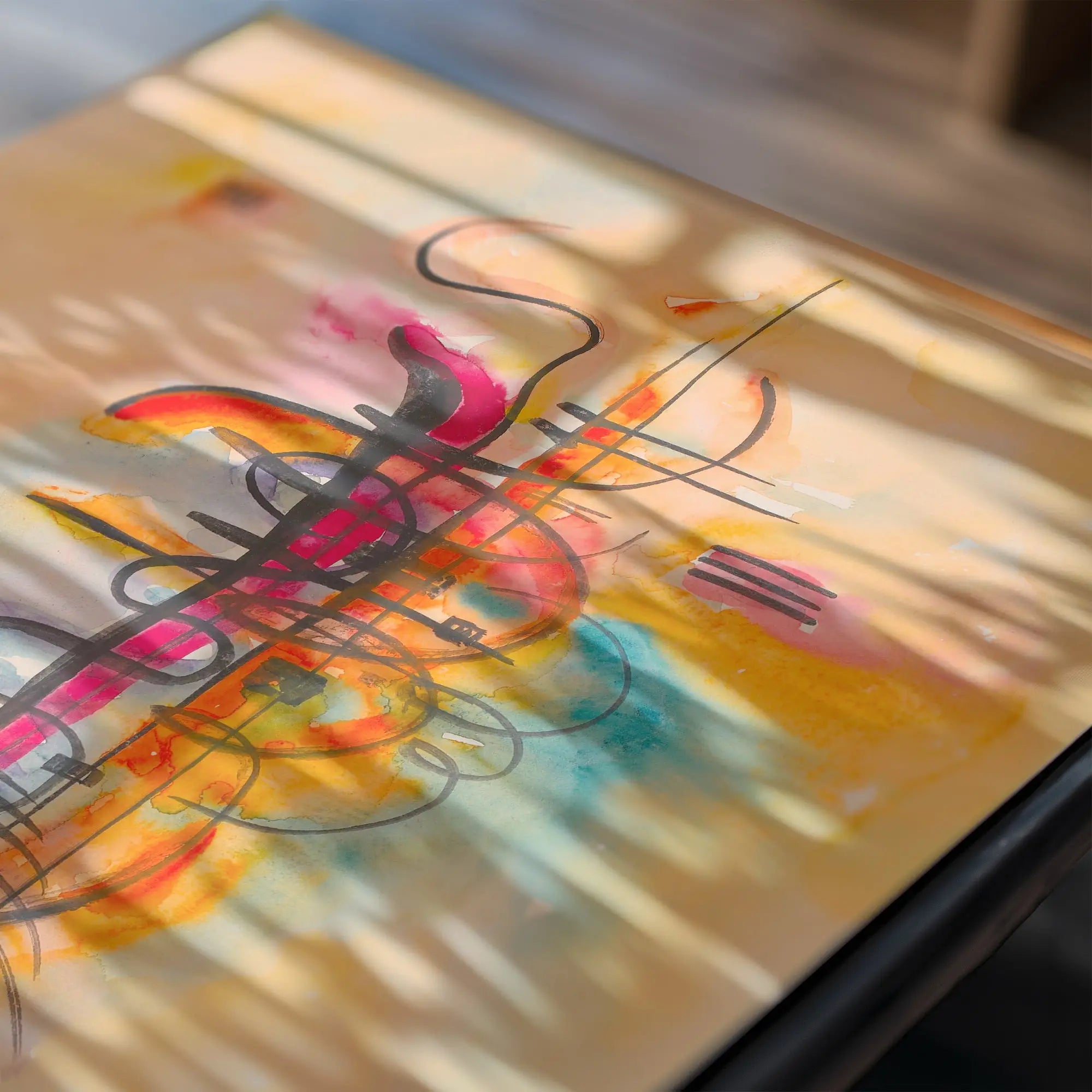 Abstract kleurrijk schilderij met zwarte lijnen voor Kandinsky Watercolor N°325 Poster