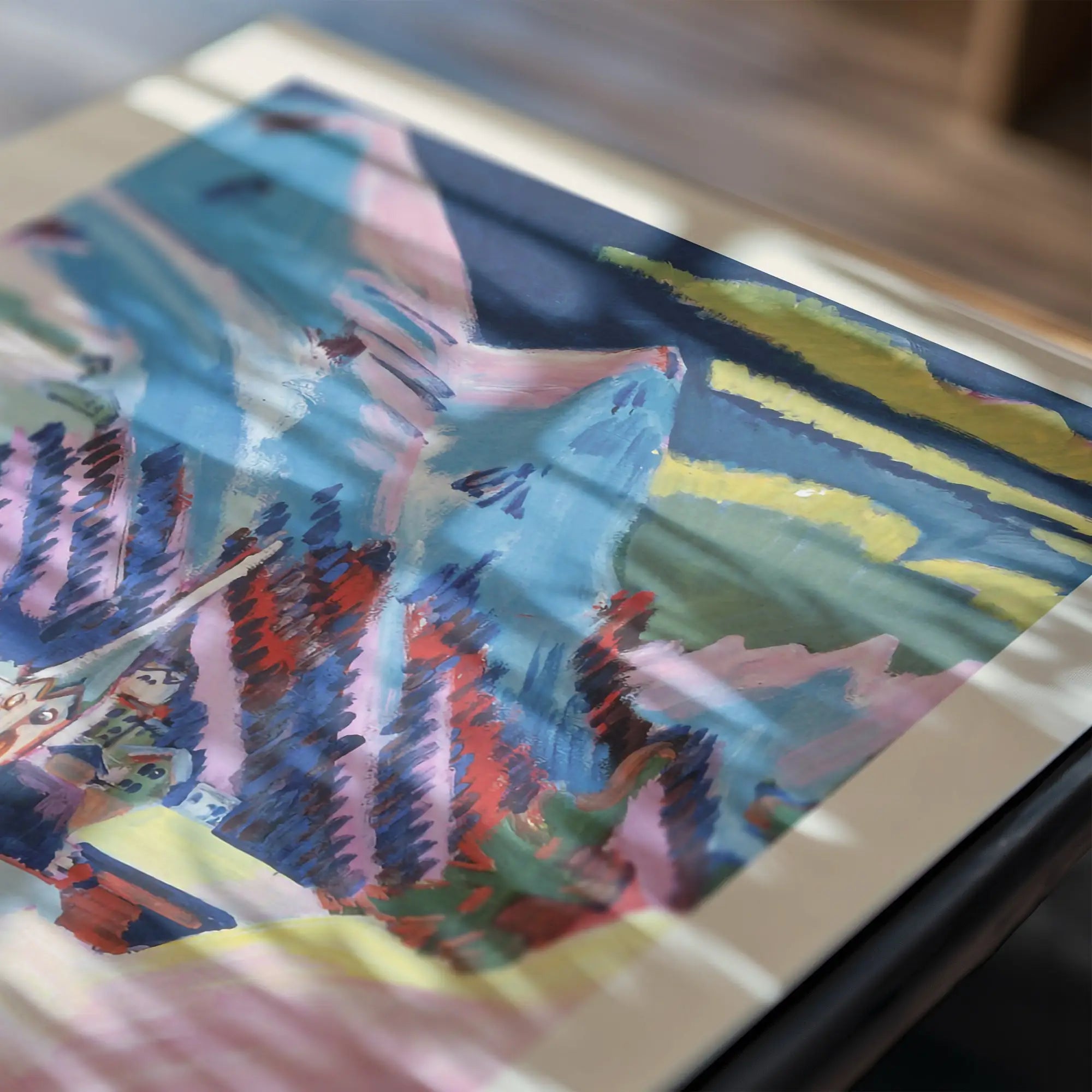 Abstract kleurrijk schilderij voor Kirchner Davos winter sneeuw poster