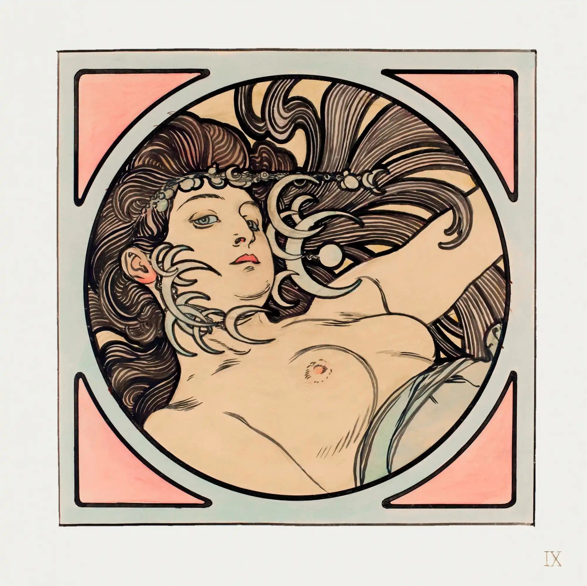 Art Nouveau naakte vrouw.