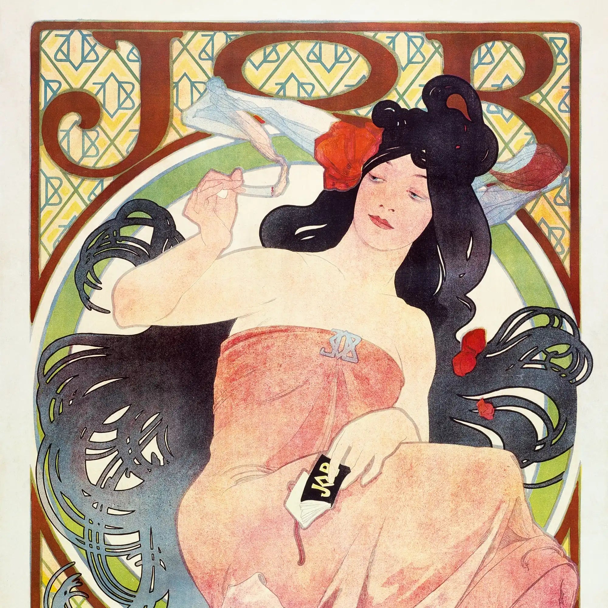 Advertentie voor sigarettenpapier in Art Nouveau-stijl.