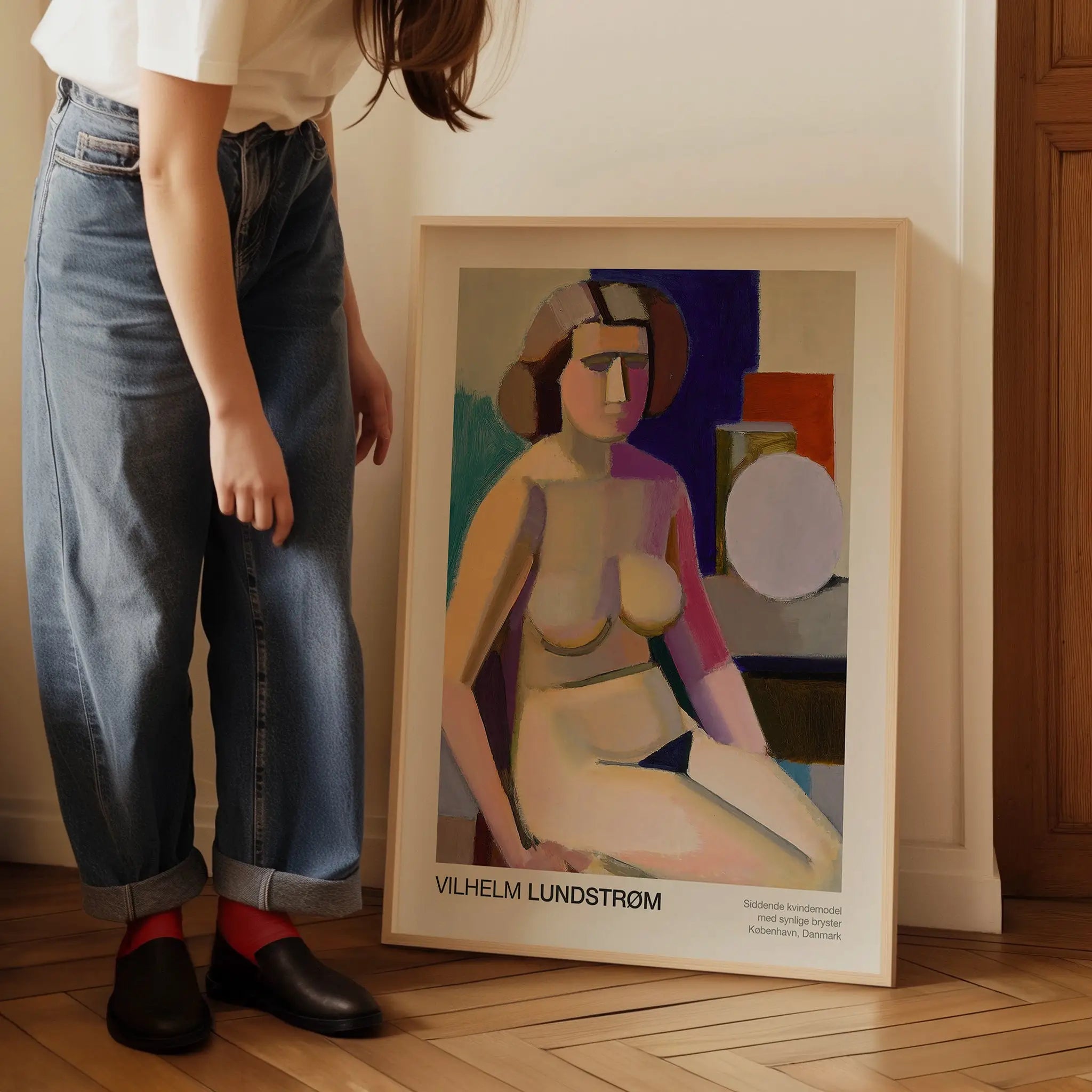 Gepersonaliseerd kunstprint van een naaktfiguur in een frame, Lundstroms Zittende Vrouw