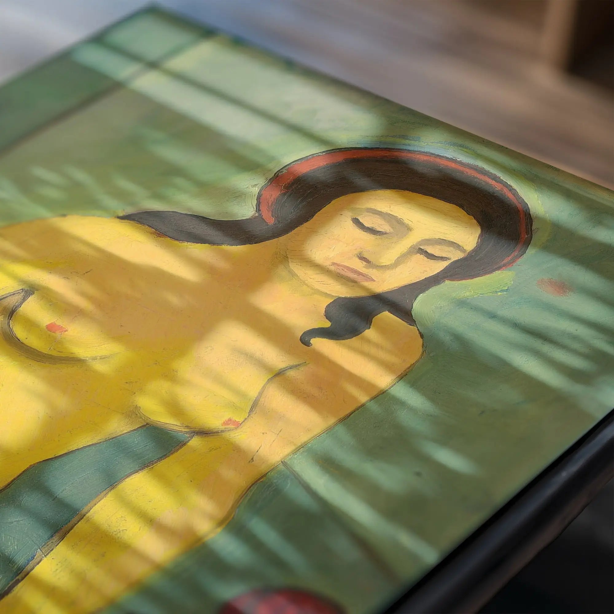 Poster van een schilderij van een liggende naakte vrouw door Macke