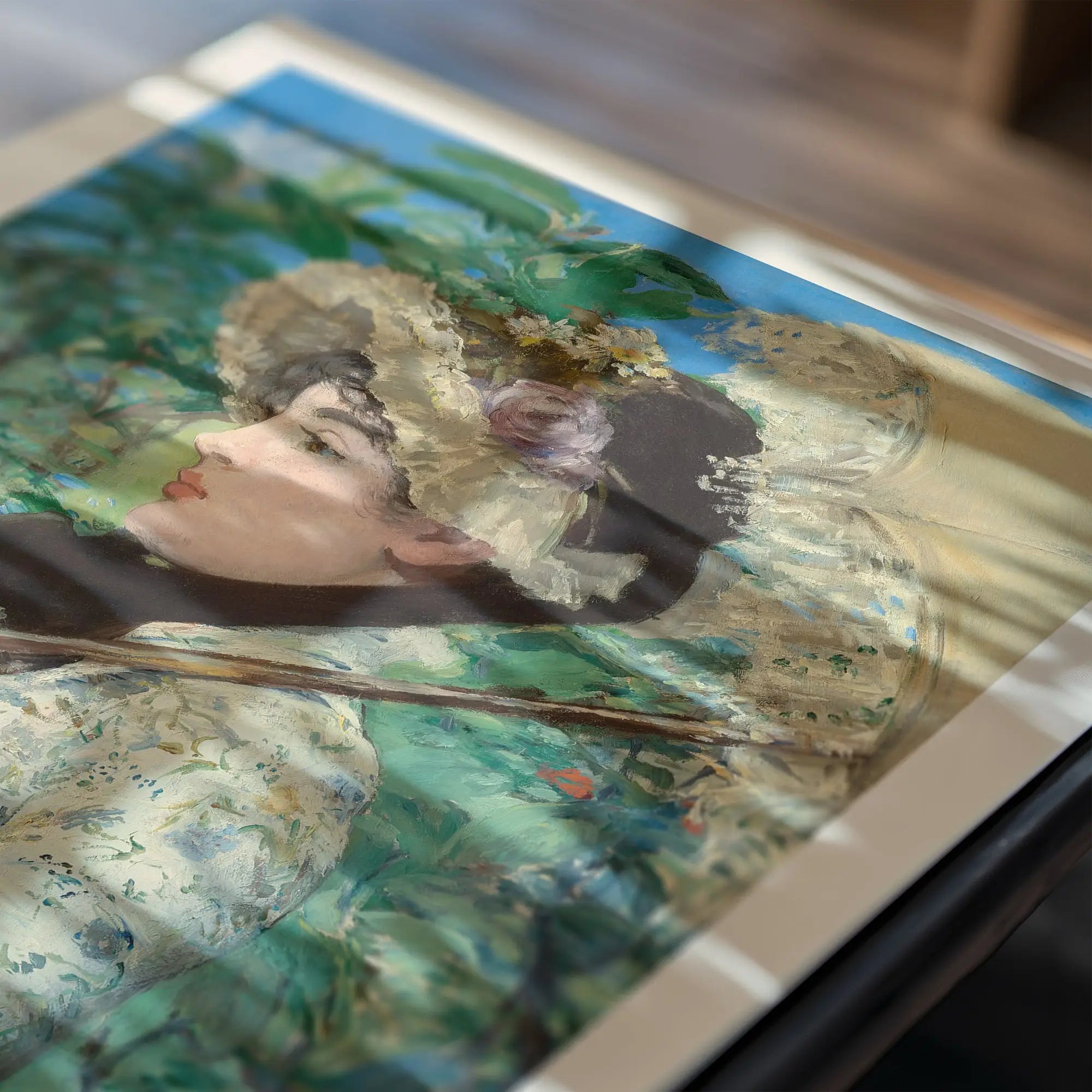 Impressionistische poster van een vrouw met hoed, Manets Jeanne Spring