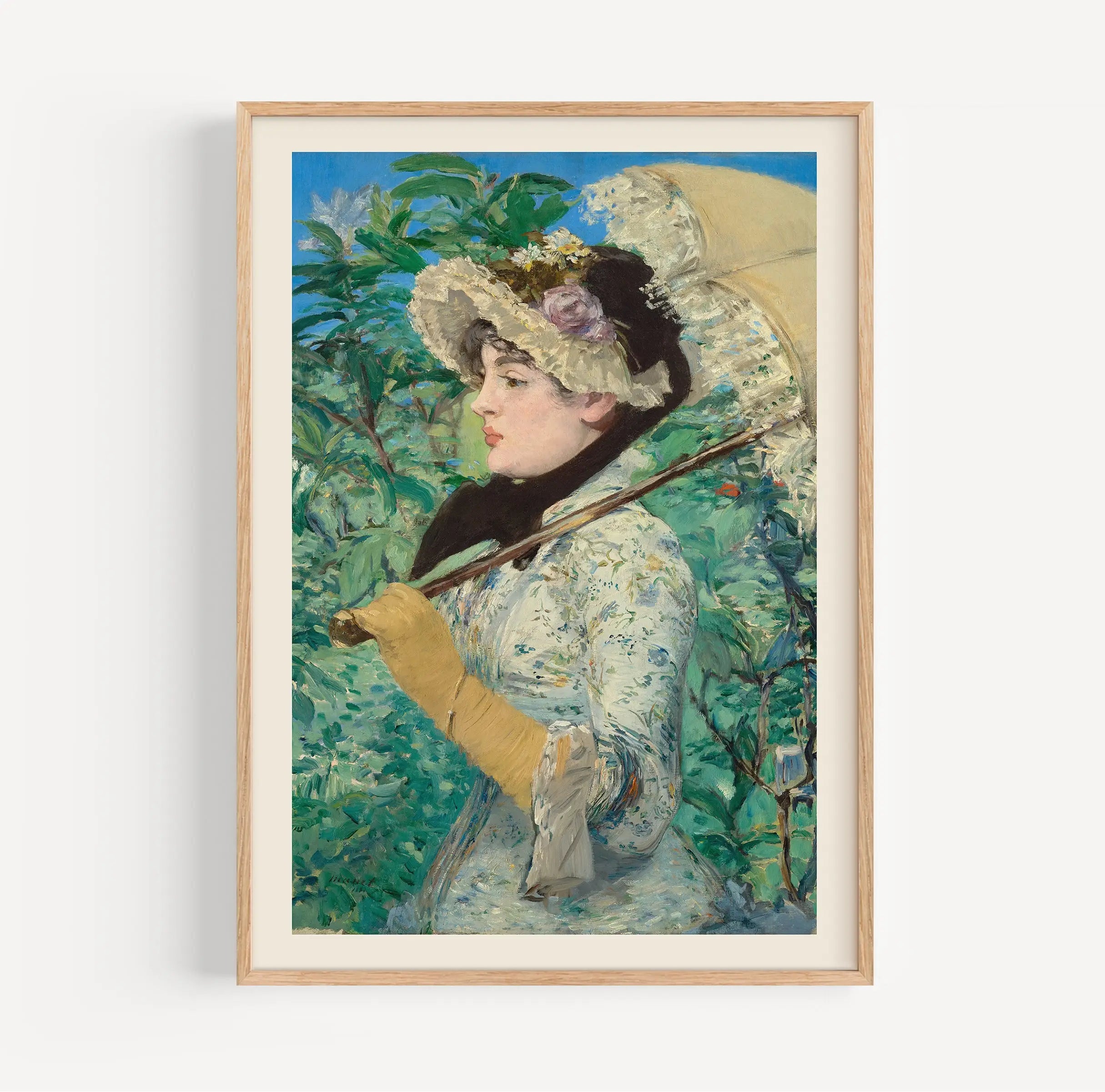 Framing impressionistische poster van een vrouw met een paraplu voor Manets Jeanne Spring