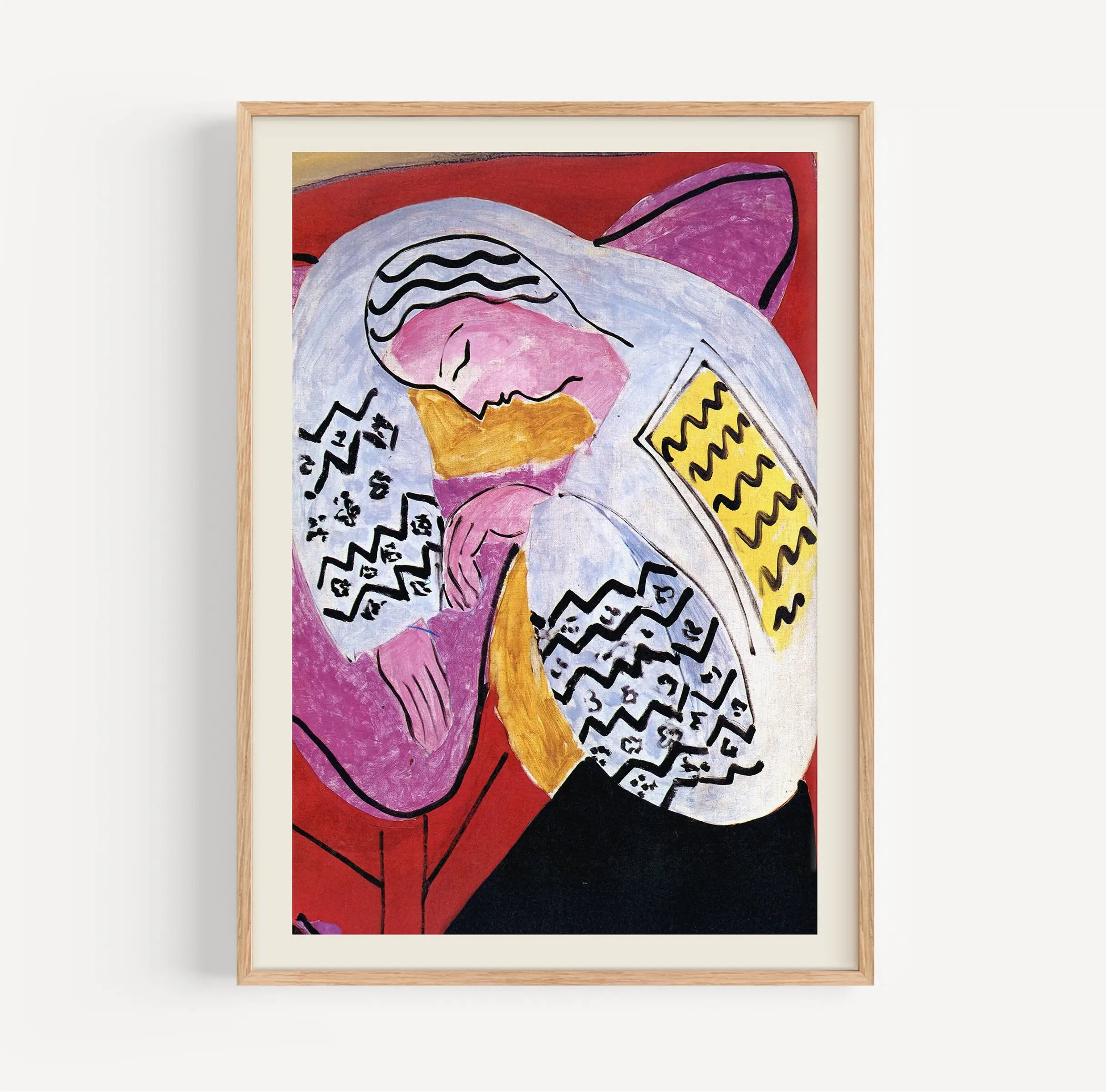 Geverfde afbeelding van een slapende vrouw in een lijst van de Matisse The Dream Poster