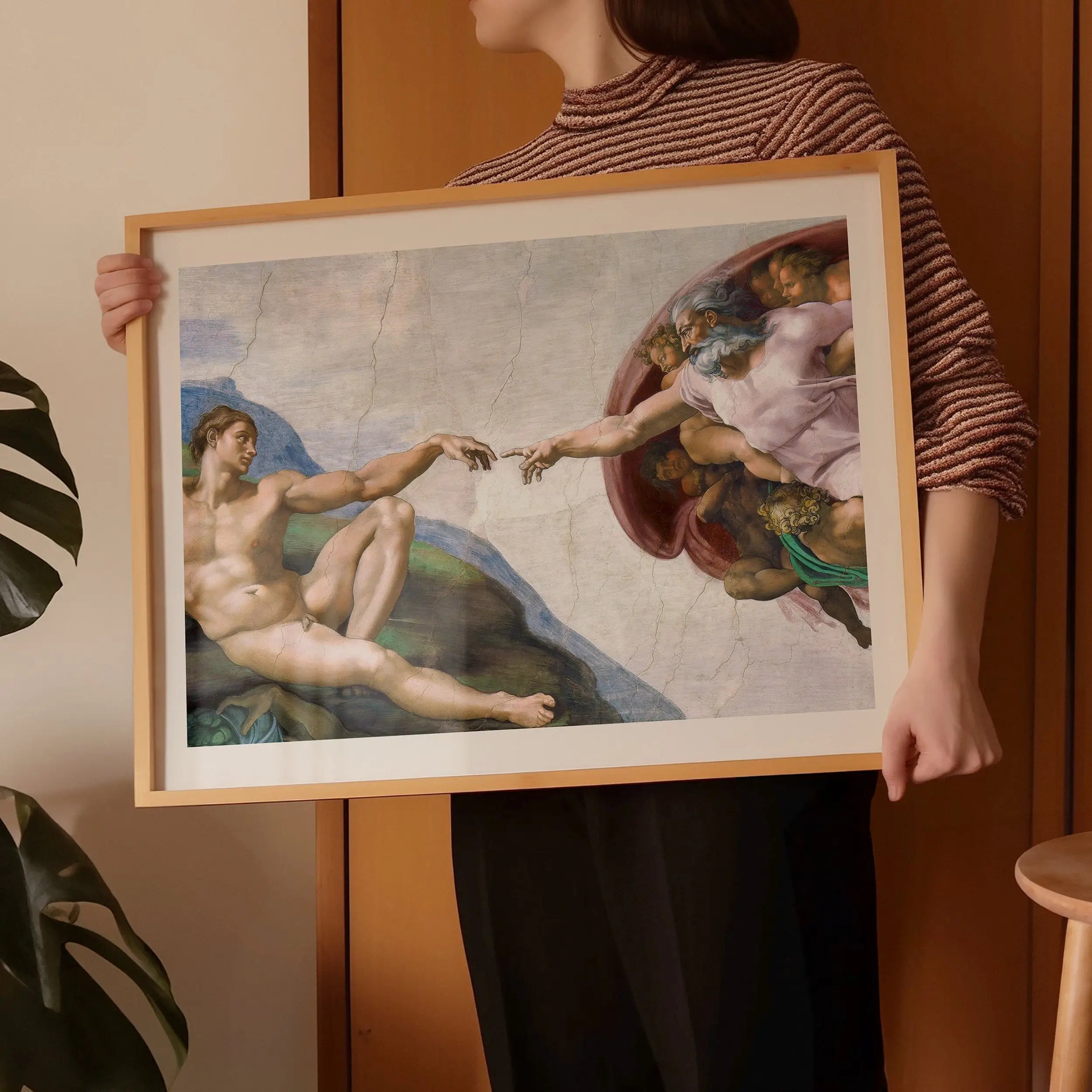 Gebrande Michelangelo Creation of Adam poster met ingelijst kunstwerk