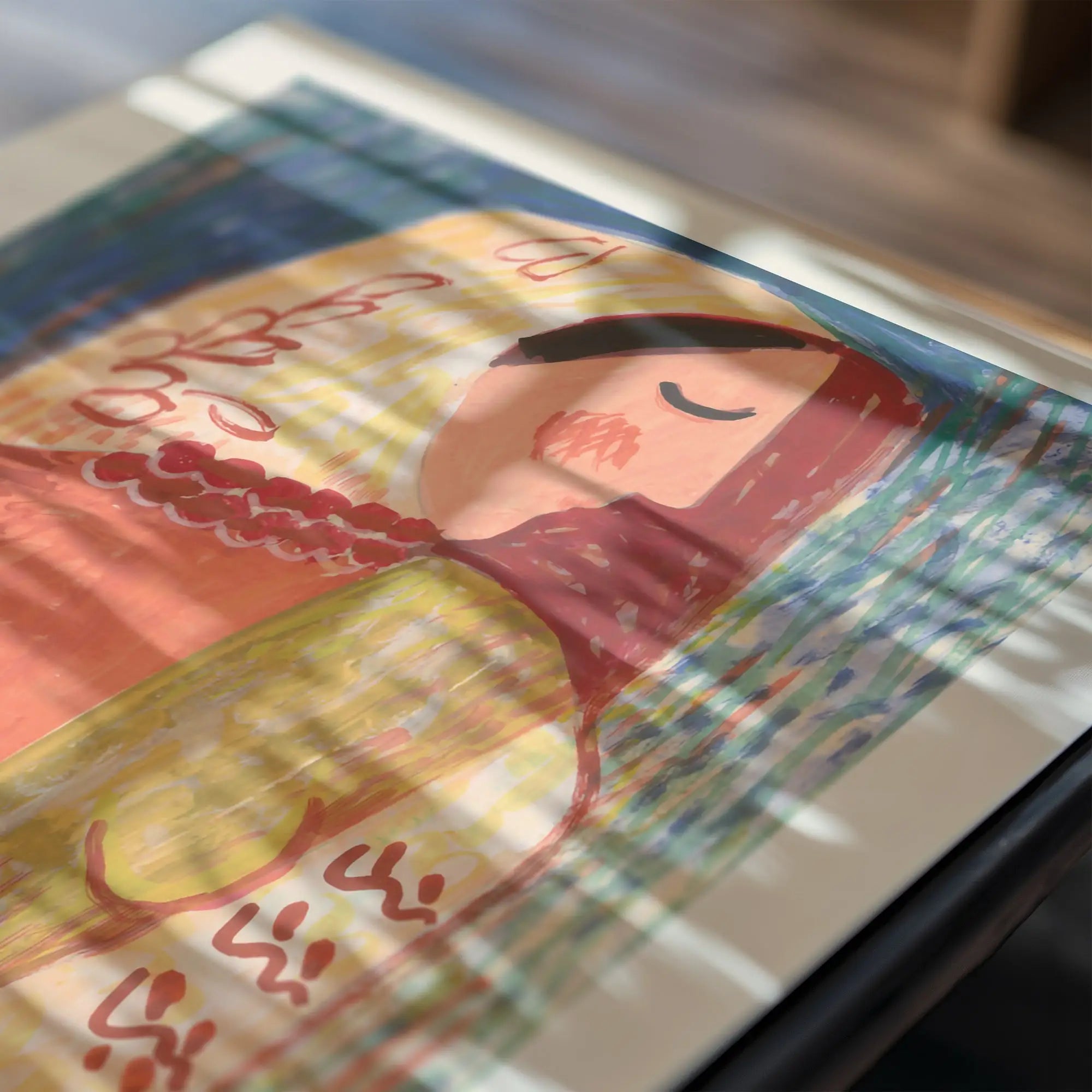 Kleurrijke illustratie van een slapend figuur voor Mikulas Galanda Portret van een Vrouw Poster