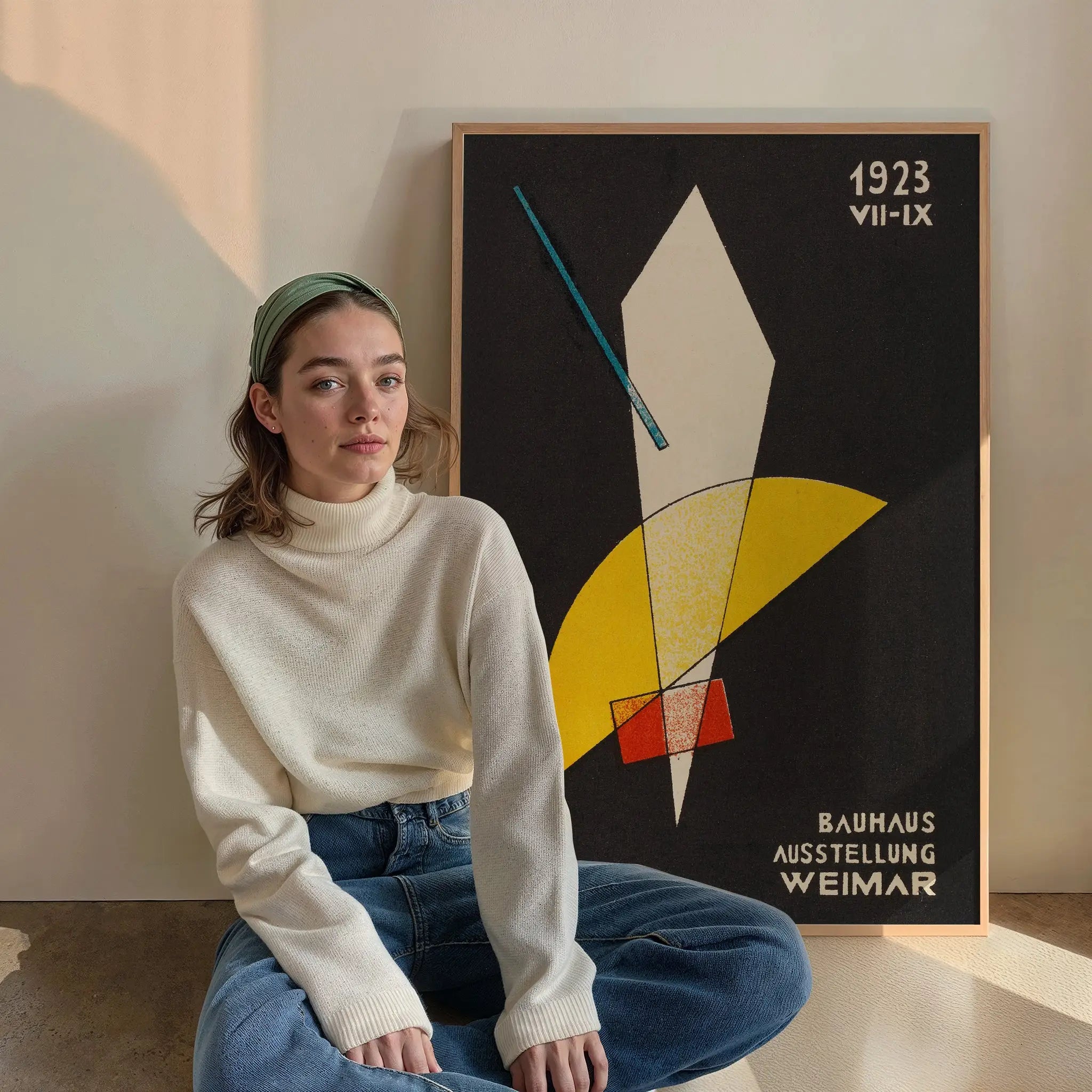Geverfde Bauhaus tentoonstelling poster weergegeven op Moholy-Nagy Bauhaus Poster Nr 7