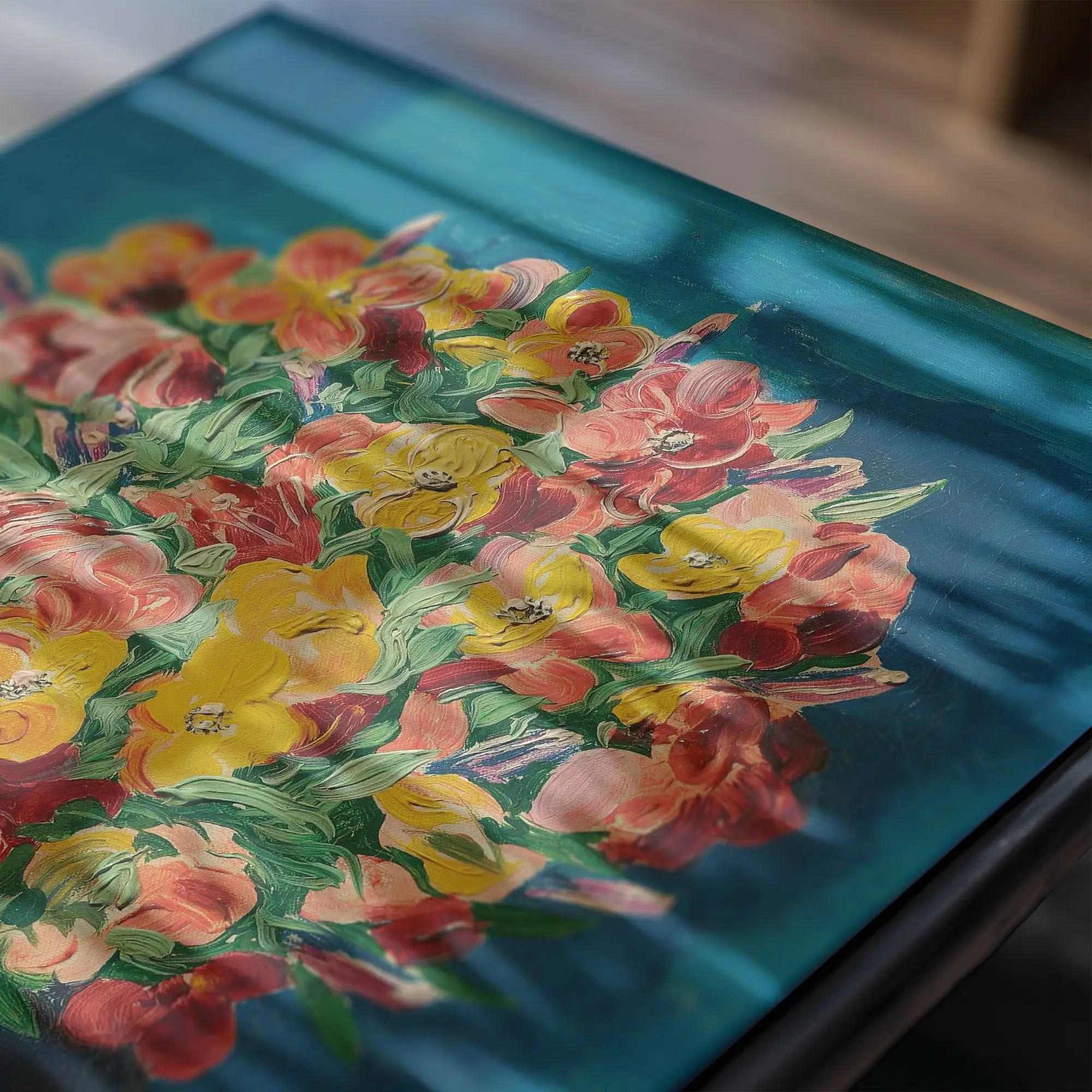 Floral-geïllustreerde teal dienblad met Moïse Kisling Fleurs Poster