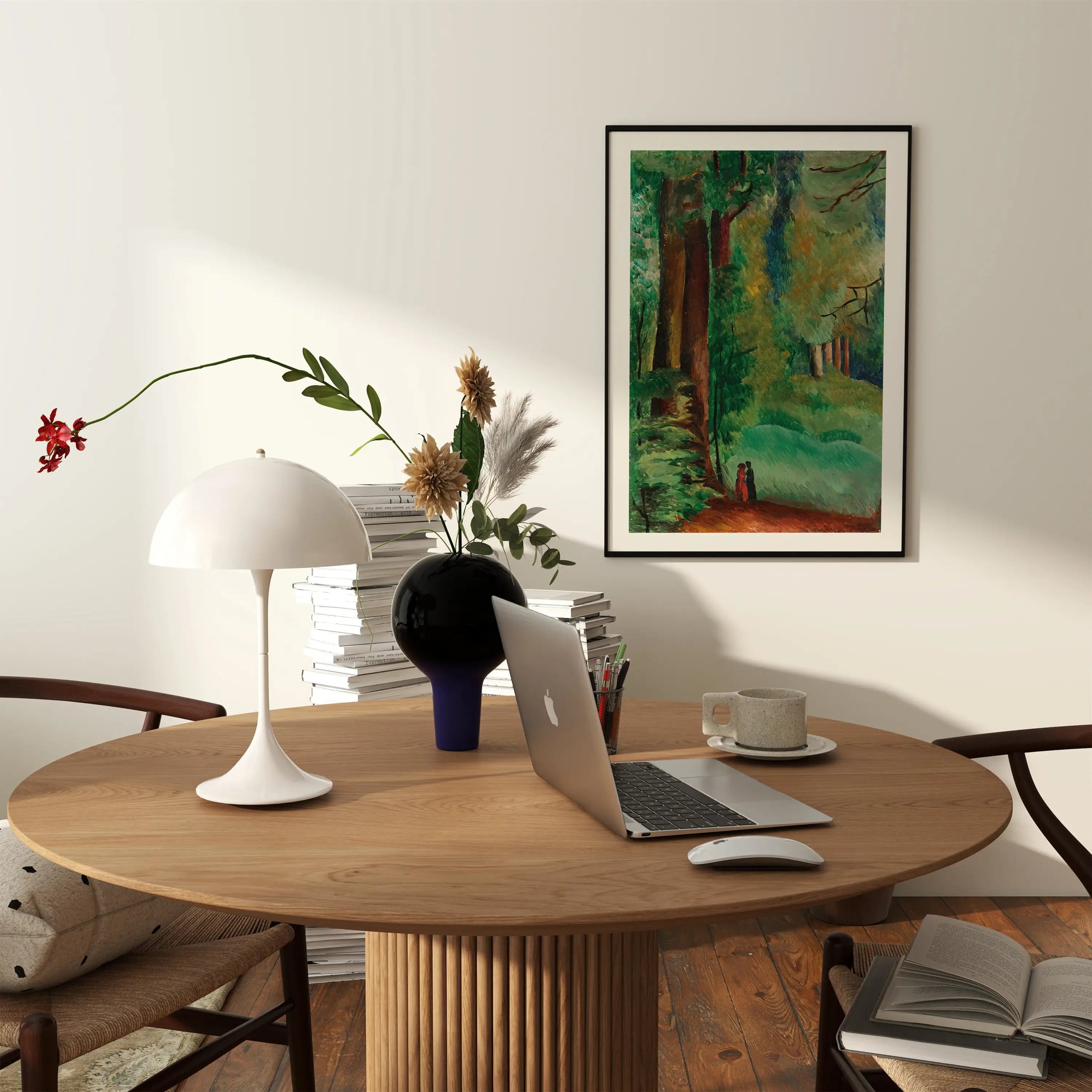 Ronde houten tafel afgebeeld op Moïse Kisling Ville-dAvray Poster