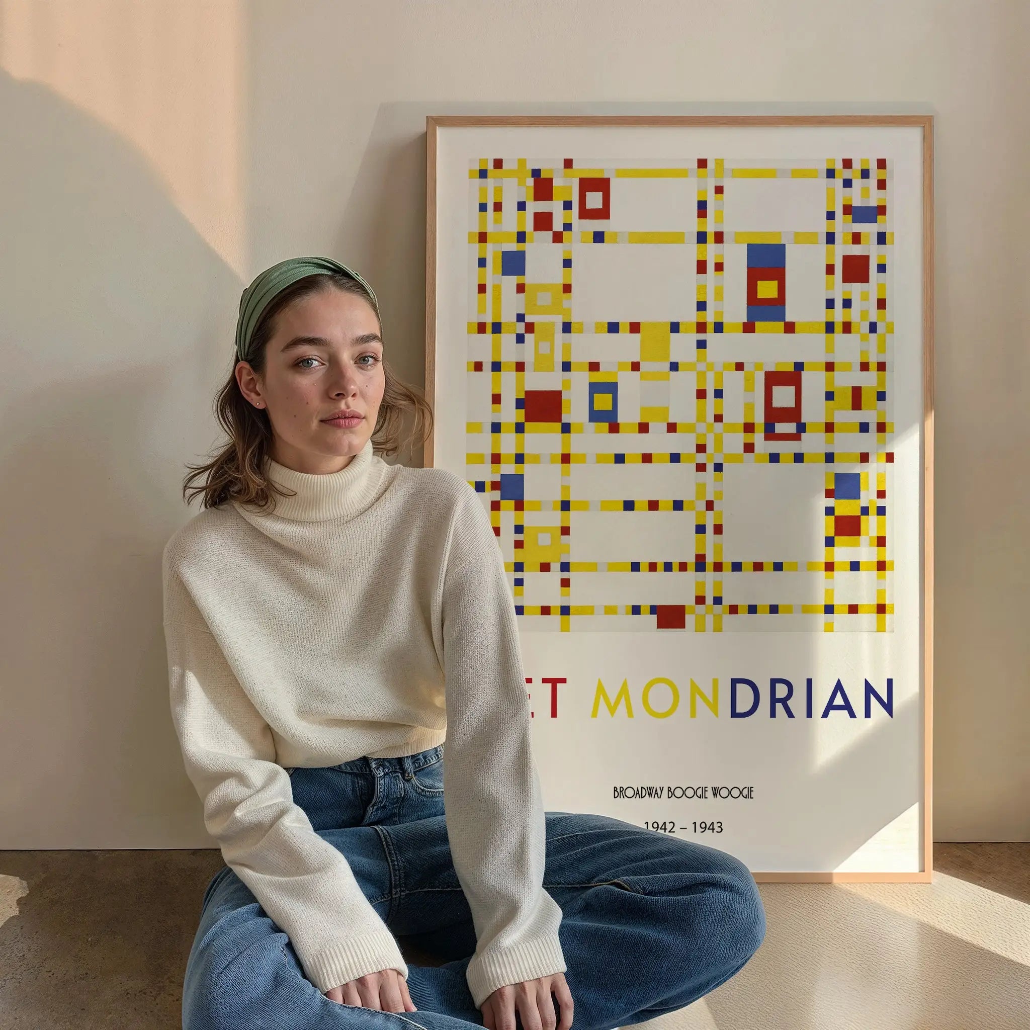 Gegarandeerd Mondrian-stijl kunstprint in lijst voor Mondriaan Broadway Boogie Woogie Poster