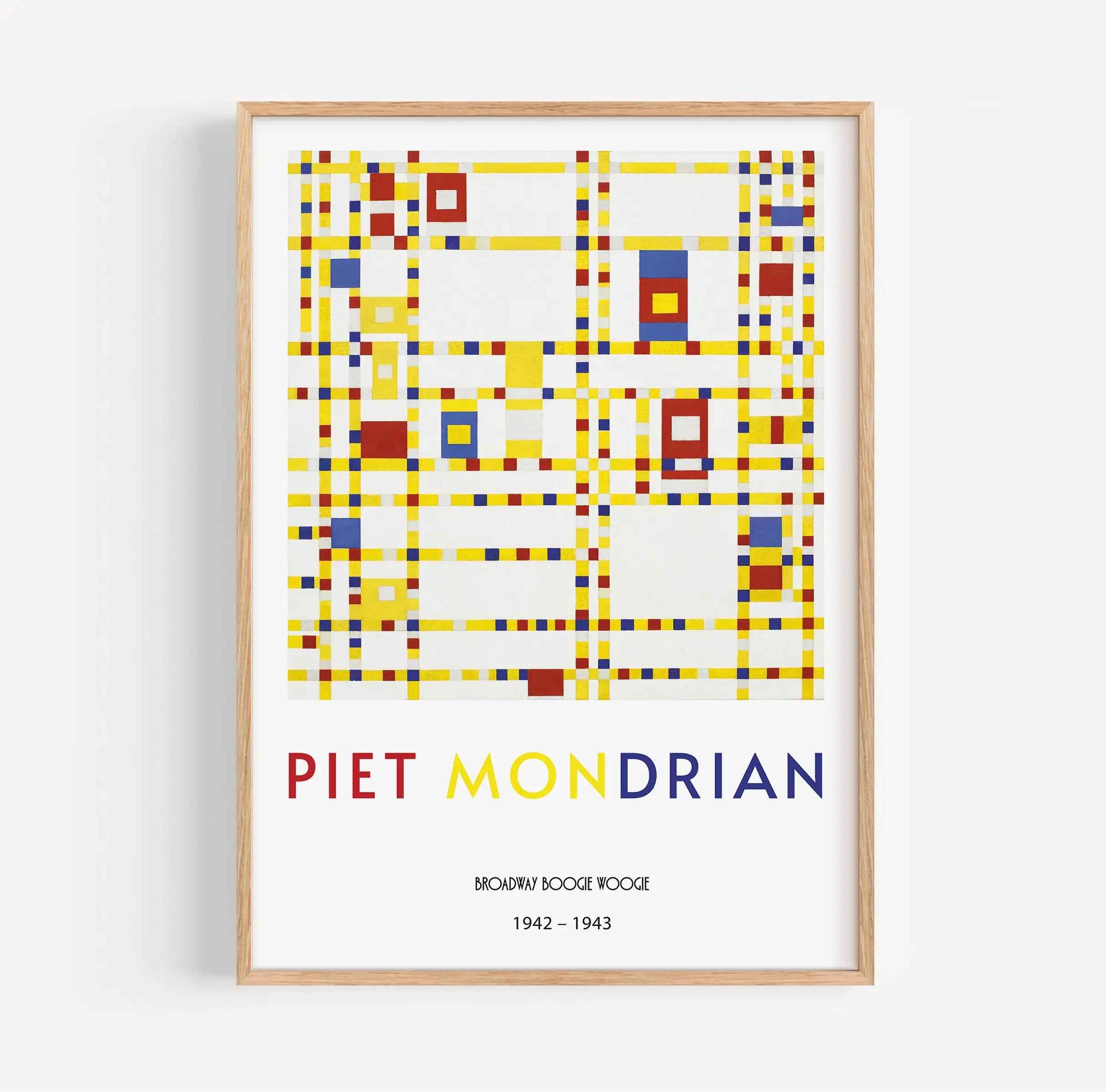 Gecerframeerd Piet Mondriaan kunstwerk op de Mondriaan Broadway Boogie Woogie Poster