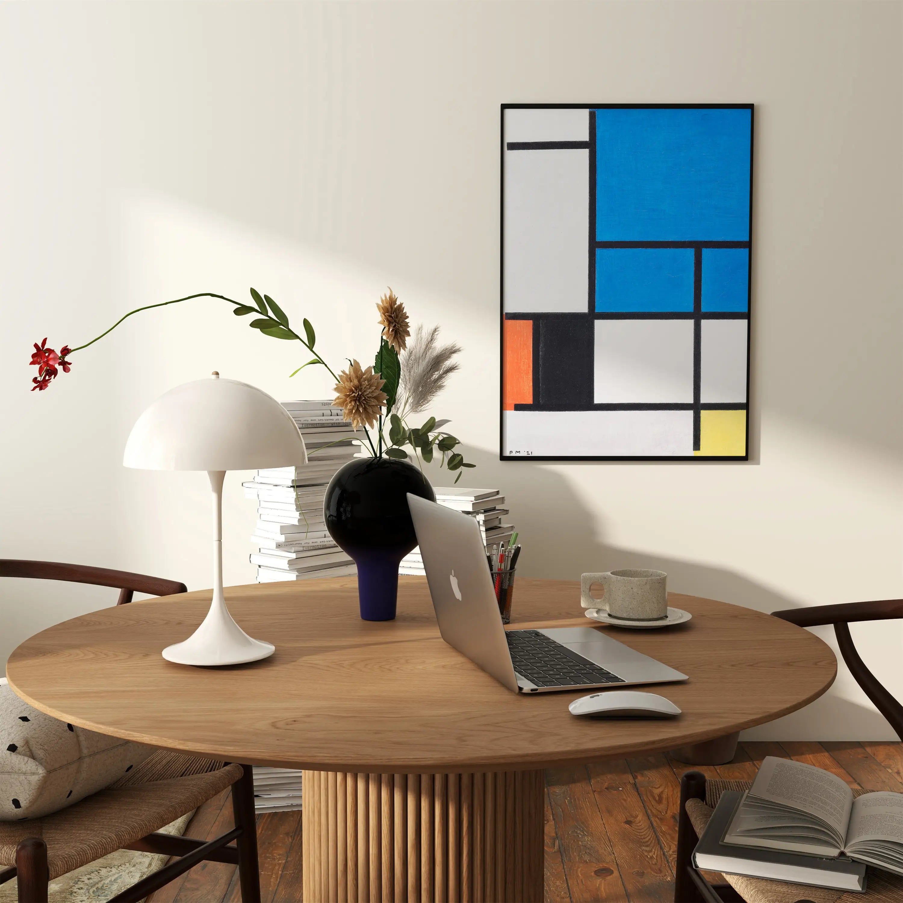 Abstract geometrisch muurkunst voor Mondriaan Poster Compositie met blauw vlak