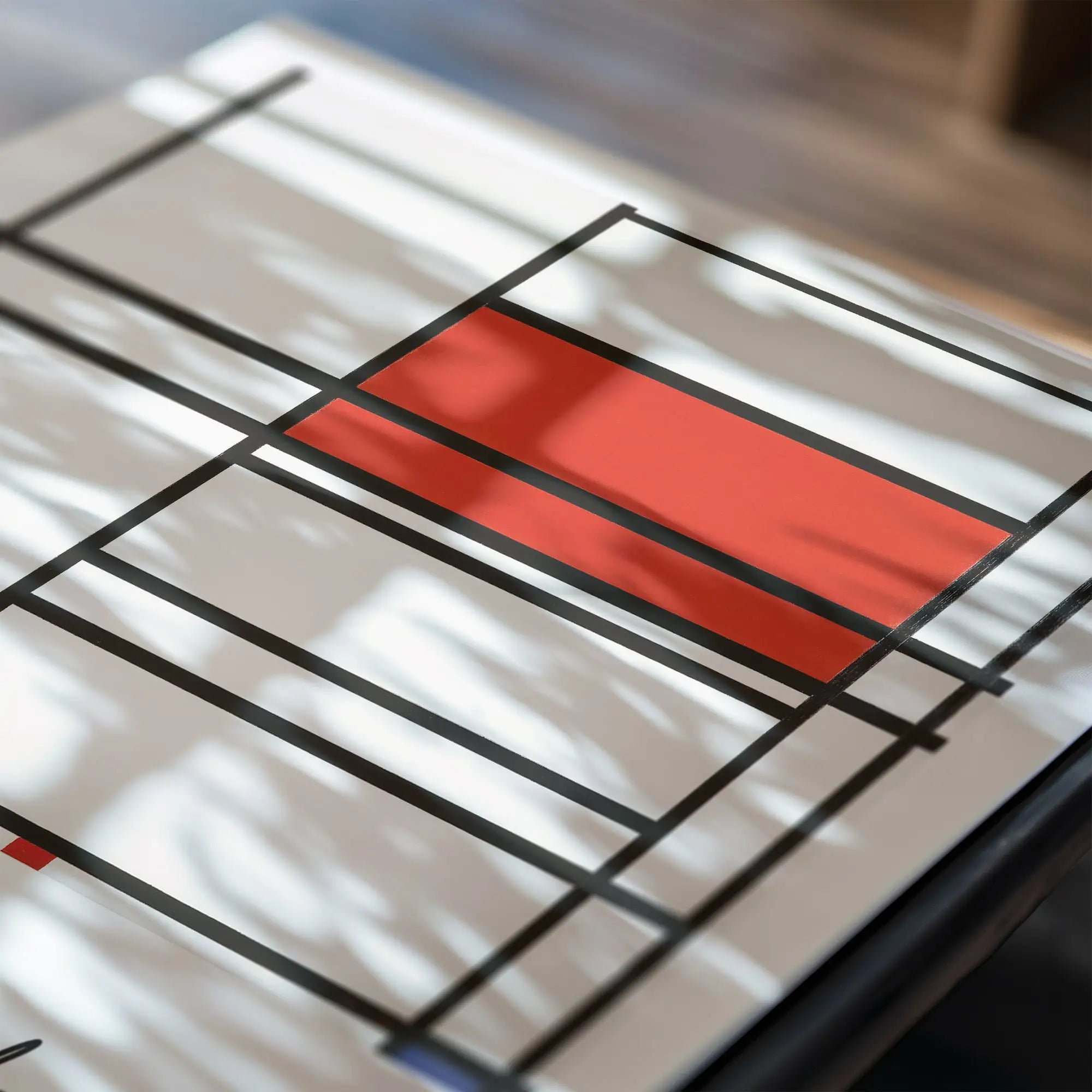 Abstract geometrische kunst met rood, wit en zwart lijnen in Mondriaan Poster Compositie nr. 4