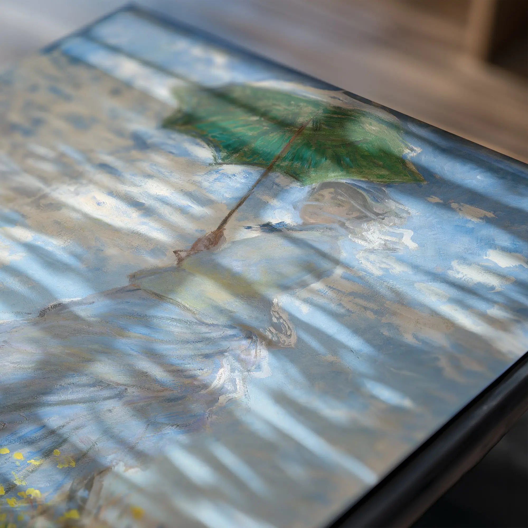Impressionistische poster van een vrouw met groene parasol kunstwerk Monet Madame Monet en Zoon
