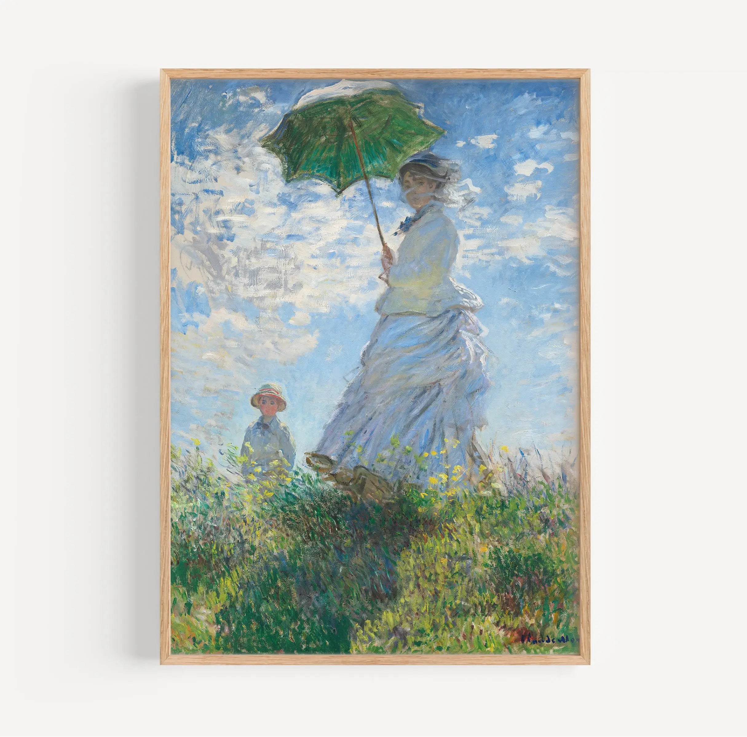 Gepresenteerde Monet Madame Monet en Zoon poster met ingelijste impressionistische schildering