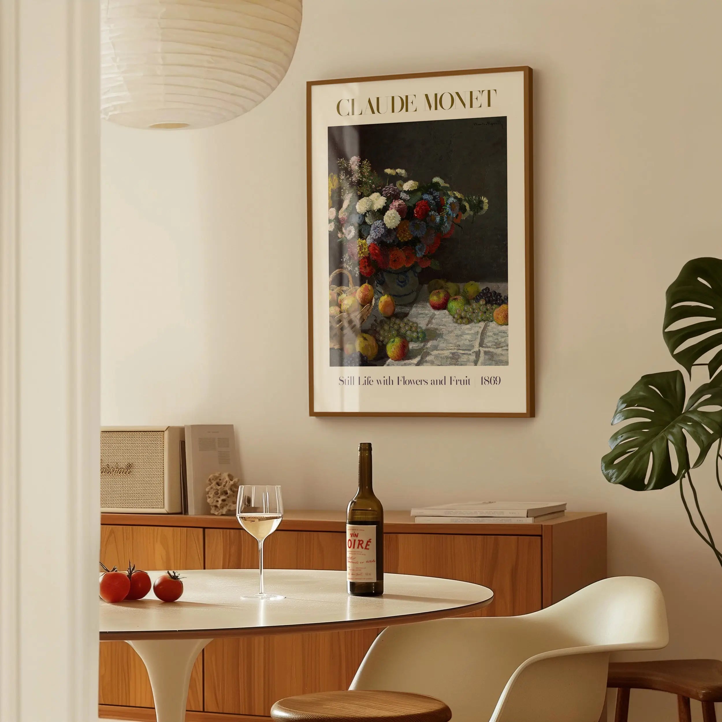 Framed floral still life print van Monet met bloemen en fruit poster