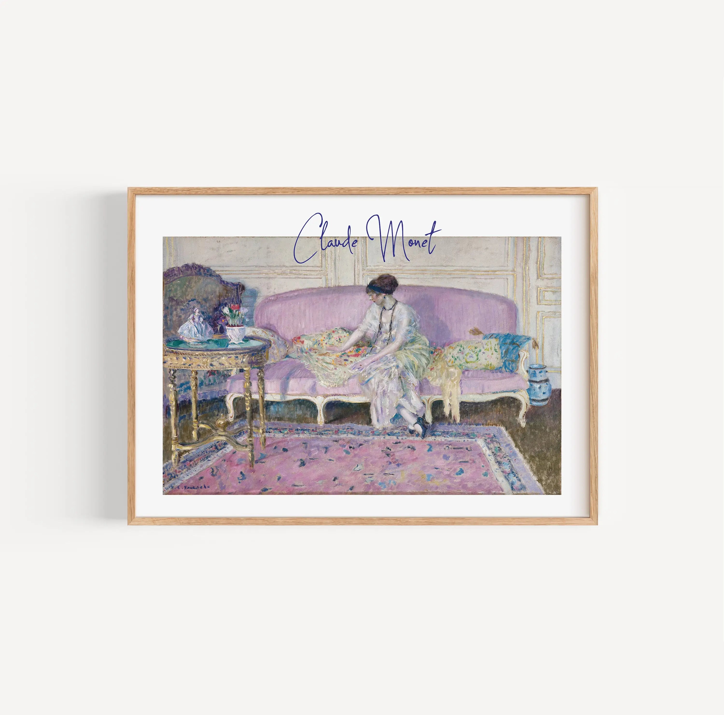 Geframede Claude Monet schildering op poster voor Monet Vrouw op Sofa