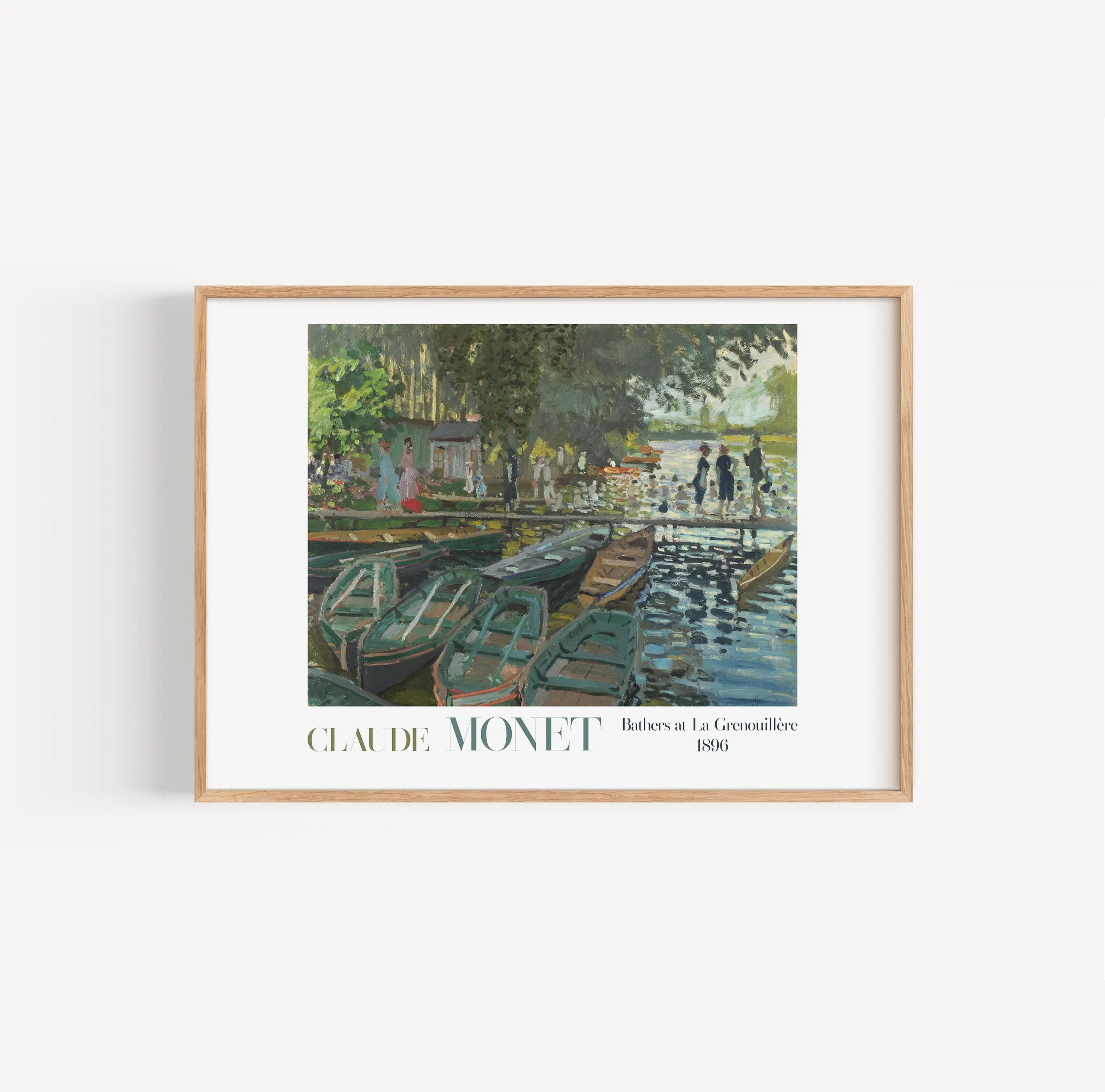 Gekaderde Claude Monet schildering uit de Grenouillère op Monets Baders poster