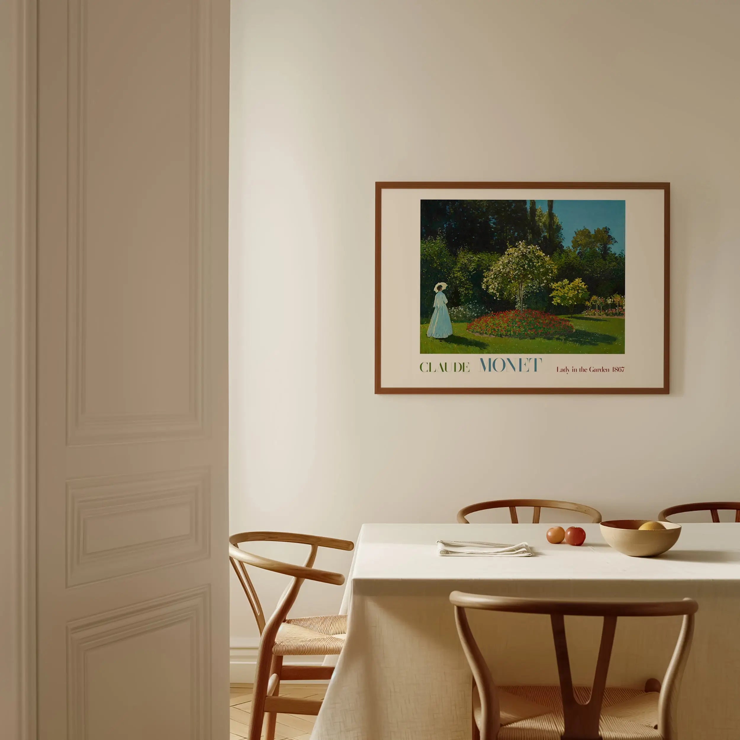 Gehecht Monet afdruk in lijst van de Monets Dame in de Tuin Poster