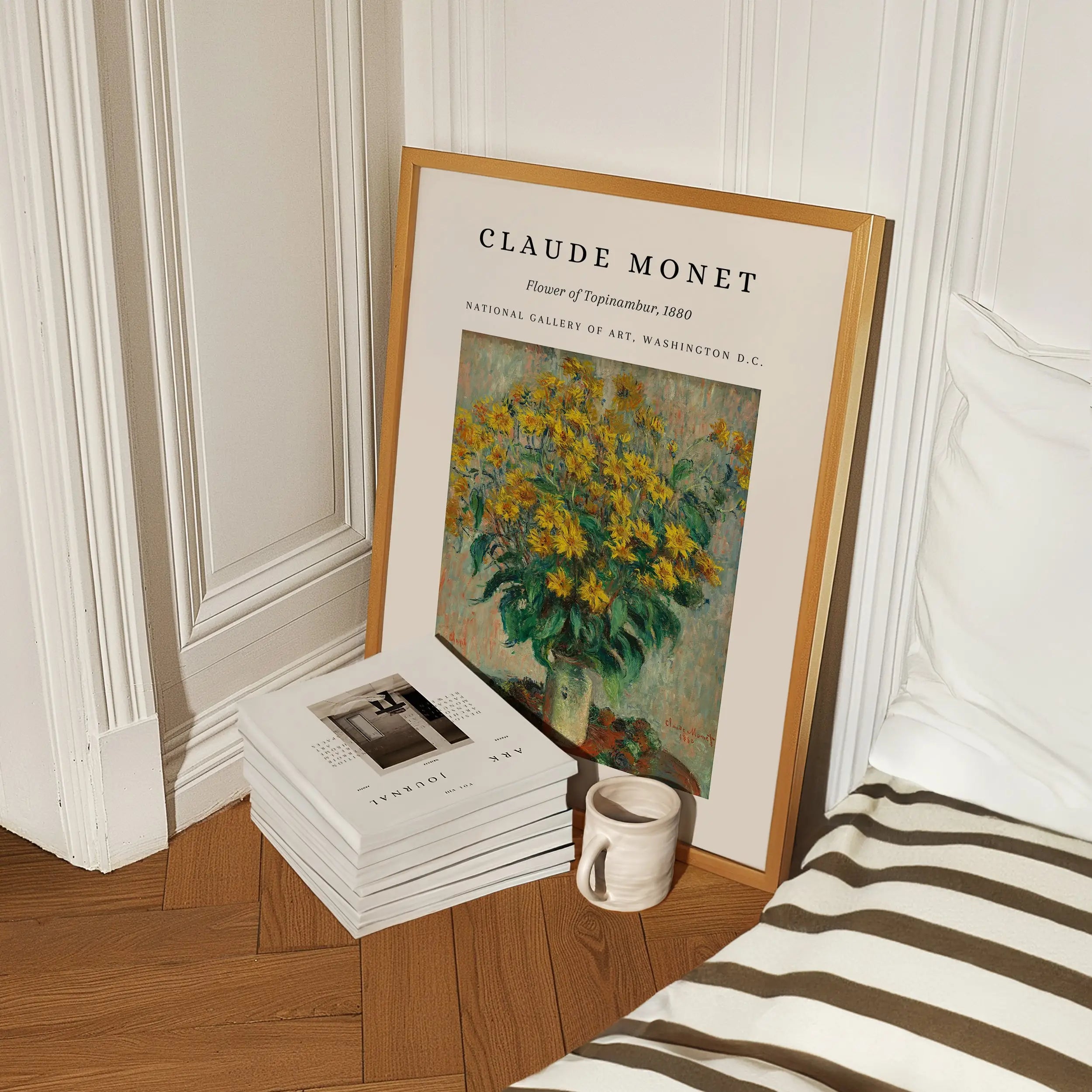 Geframedede Claude Monet bloemenschilderij poster voor Monets Topinambur Bloem Poster