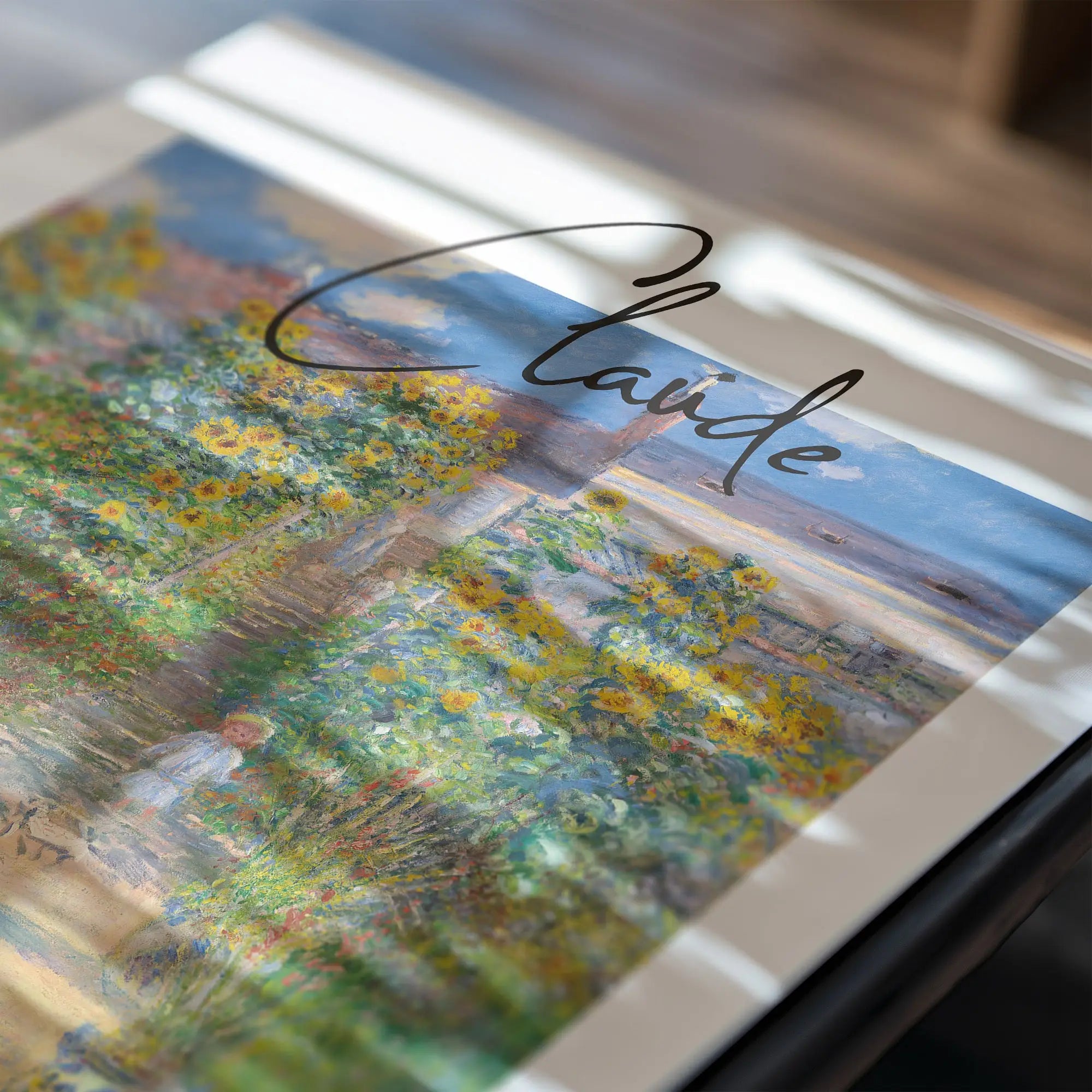 Impressionistische poster met Claude handtekening van Monet Tuin in Vetheuil