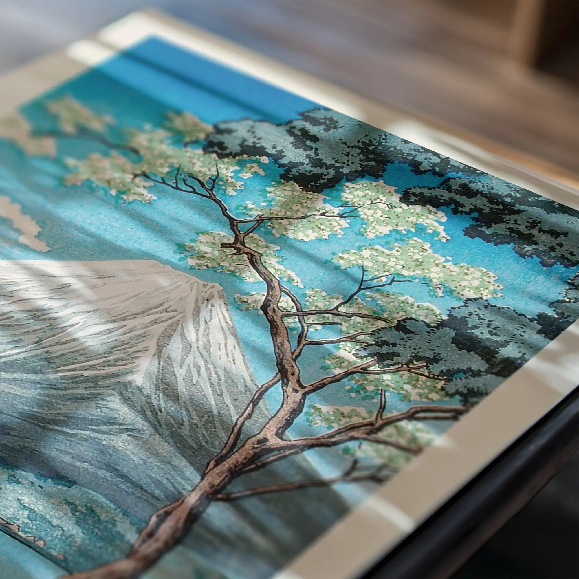 Japanse landschap print van Mount Fuji vanaf Lake Yamanaka poster