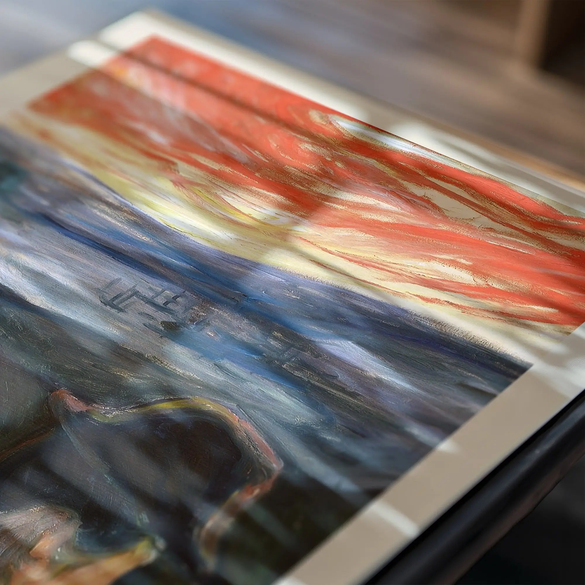 Abstract landschapsschilderij op de Munchs Despair Poster, kunstzinnig en kleurrijk