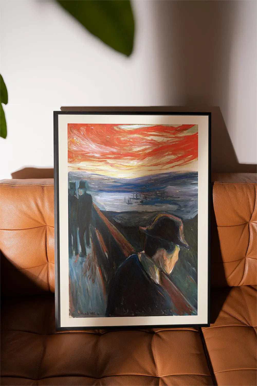 Gekaderd schilderij van een man op een brug uit de Munchs Despair Poster