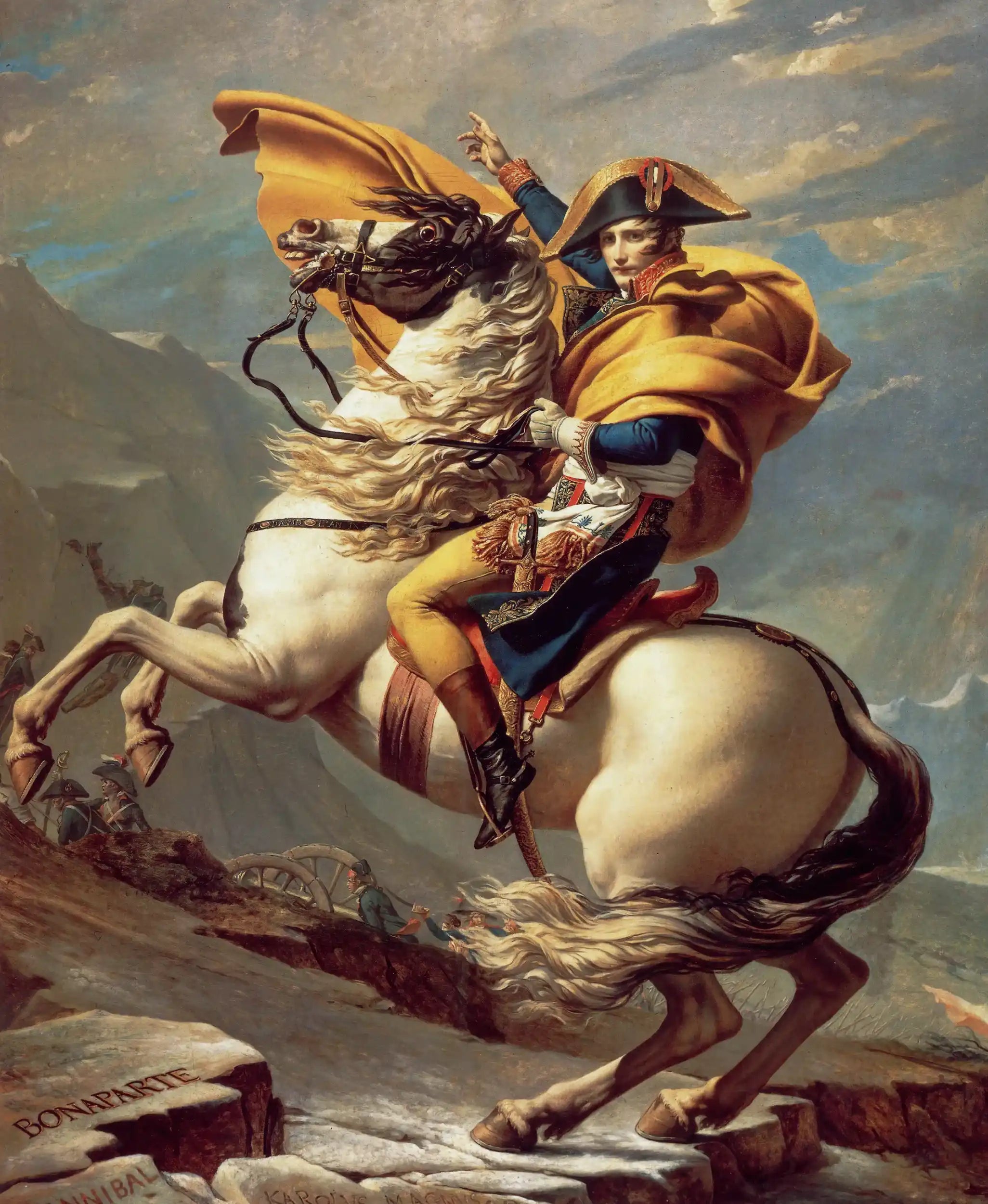 Napoleon op het springen op een wit paard.